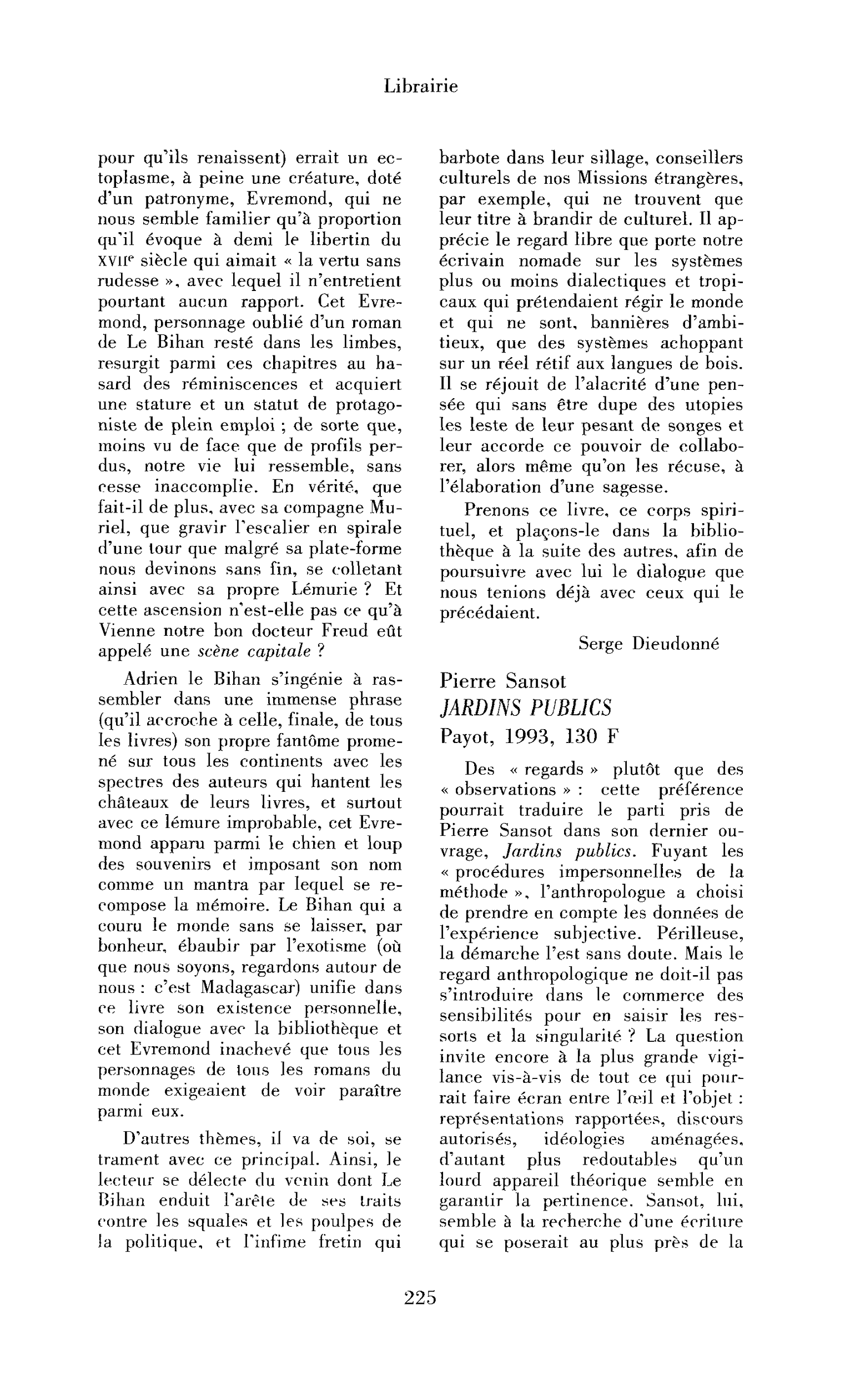 Pierre Sansot : Jardins publics