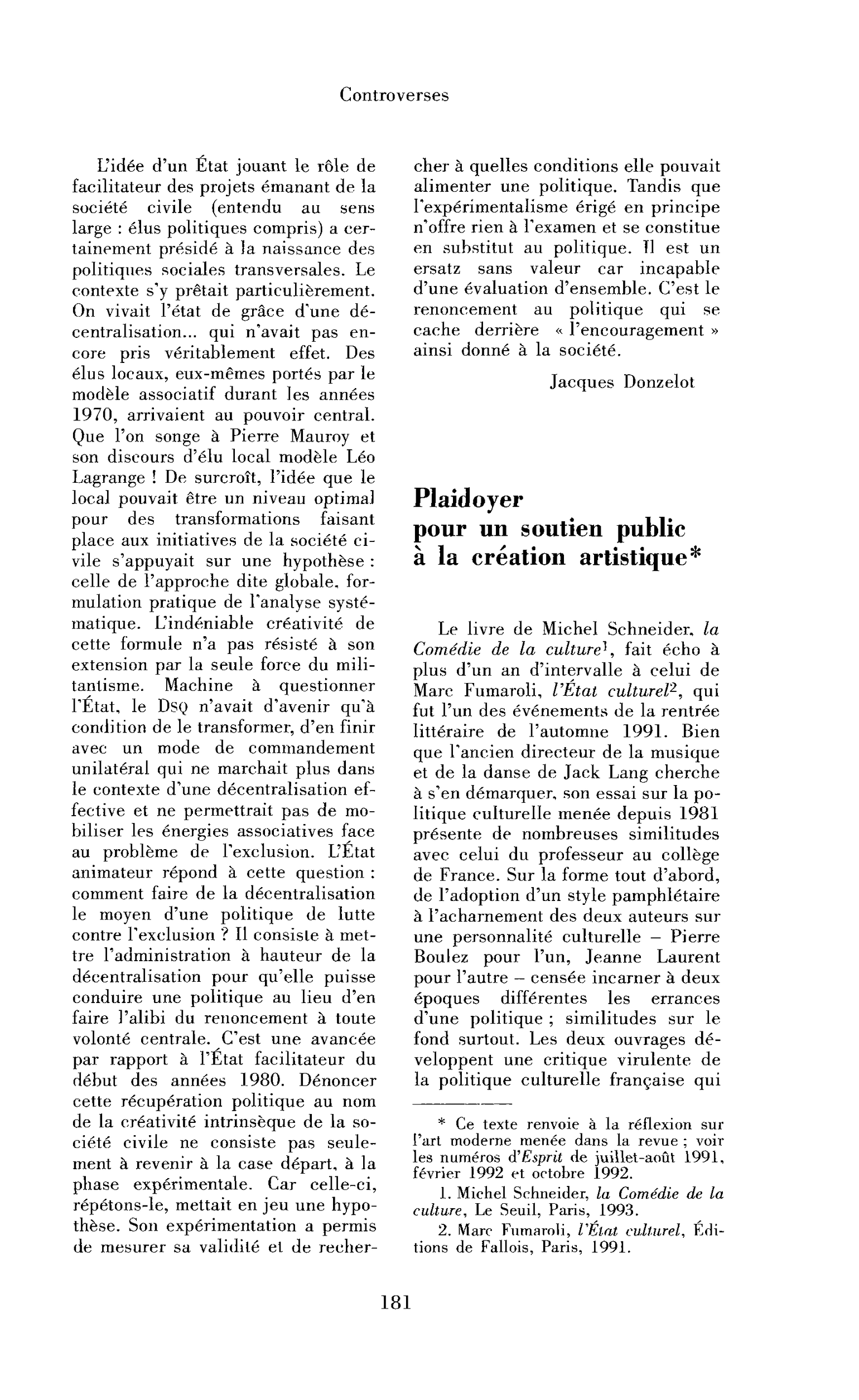 Plaidoyer pour un soutien public à la création artistique