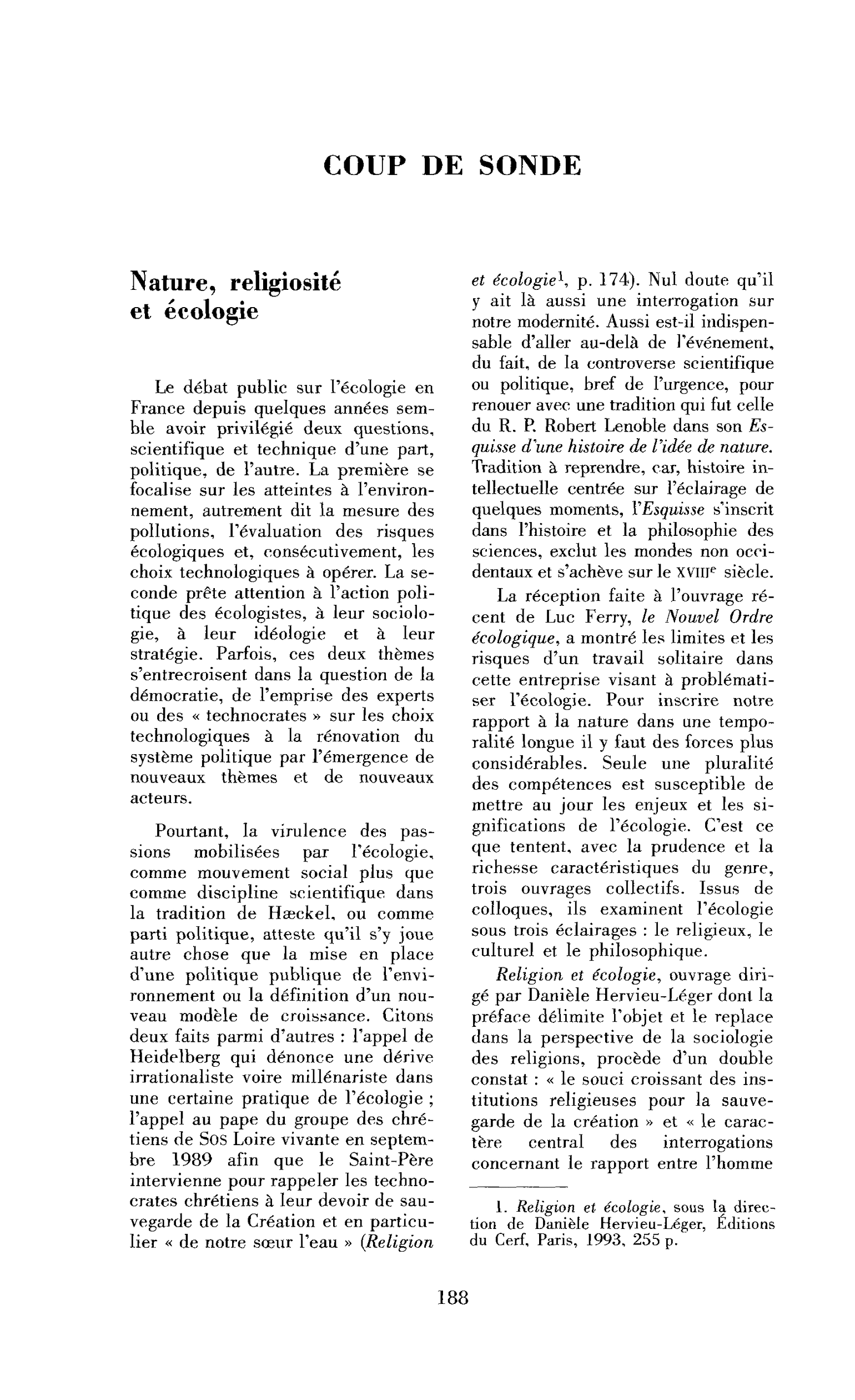 Nature, religiosité et écologie