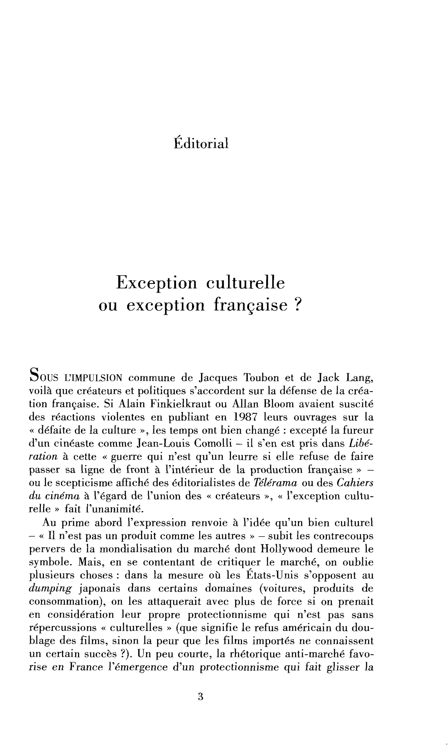 Exception culturelle ou exception française ?
