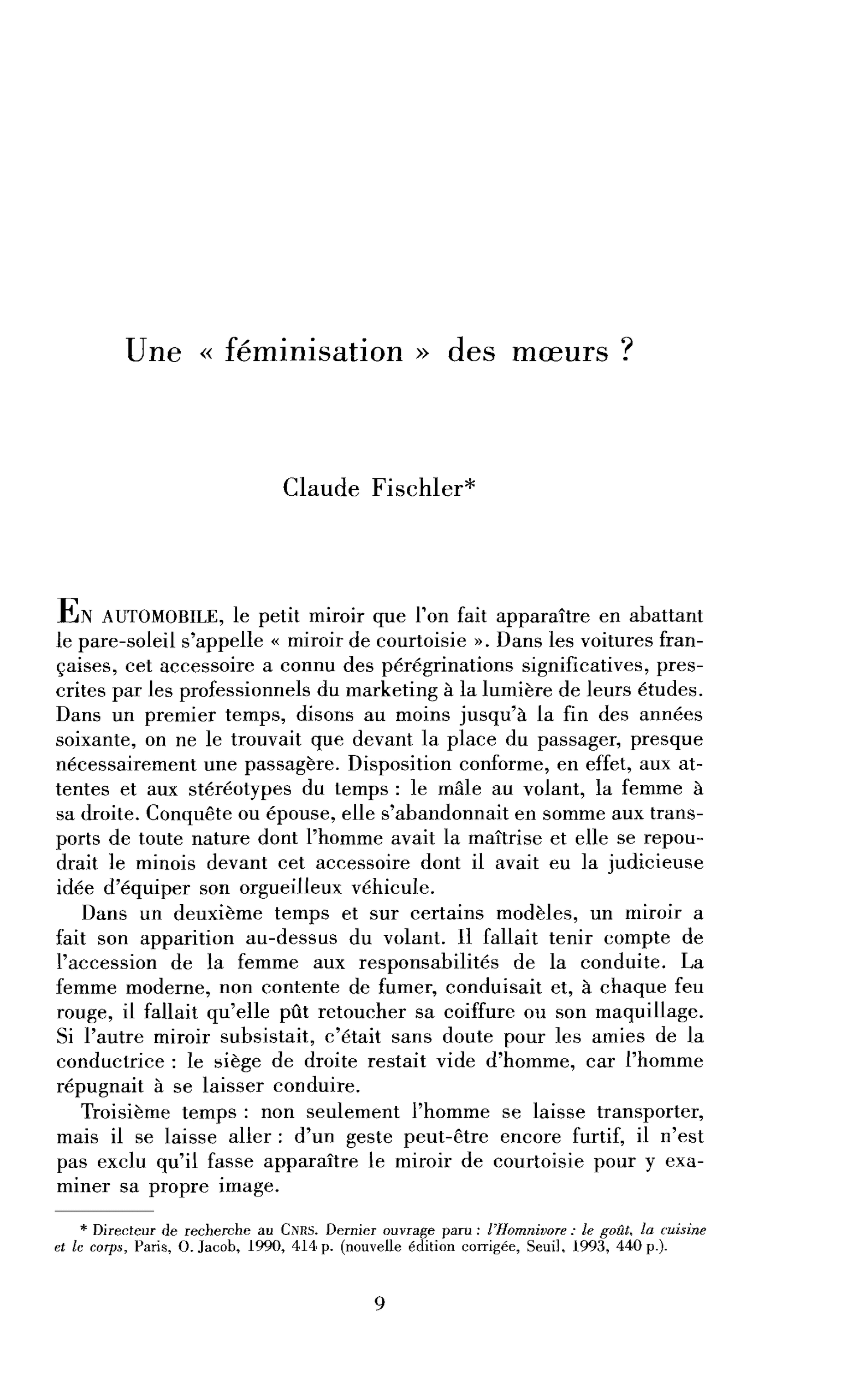 Une « féminisation des mœurs »