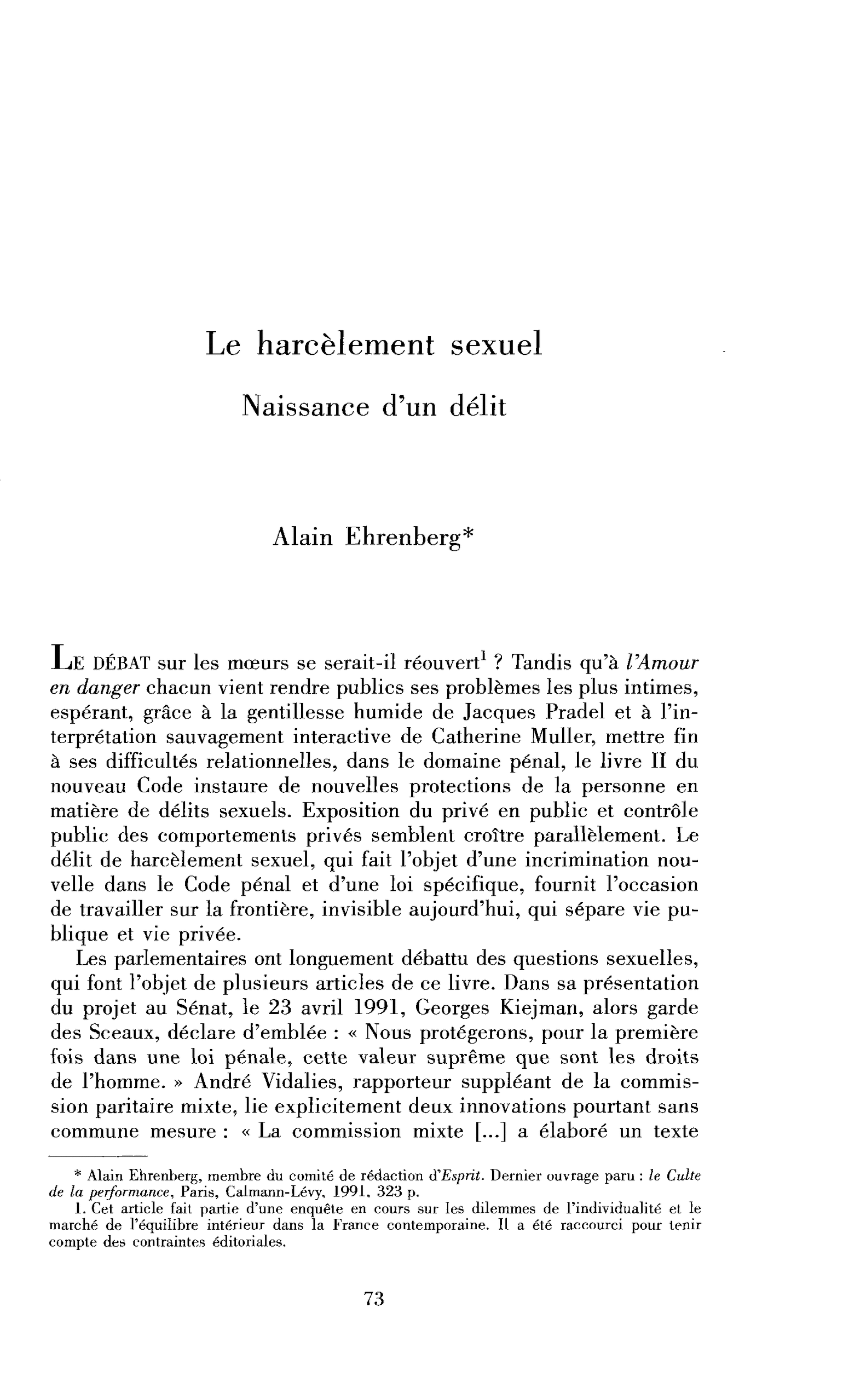 Le harcèlement sexuel, naissance d’un délit