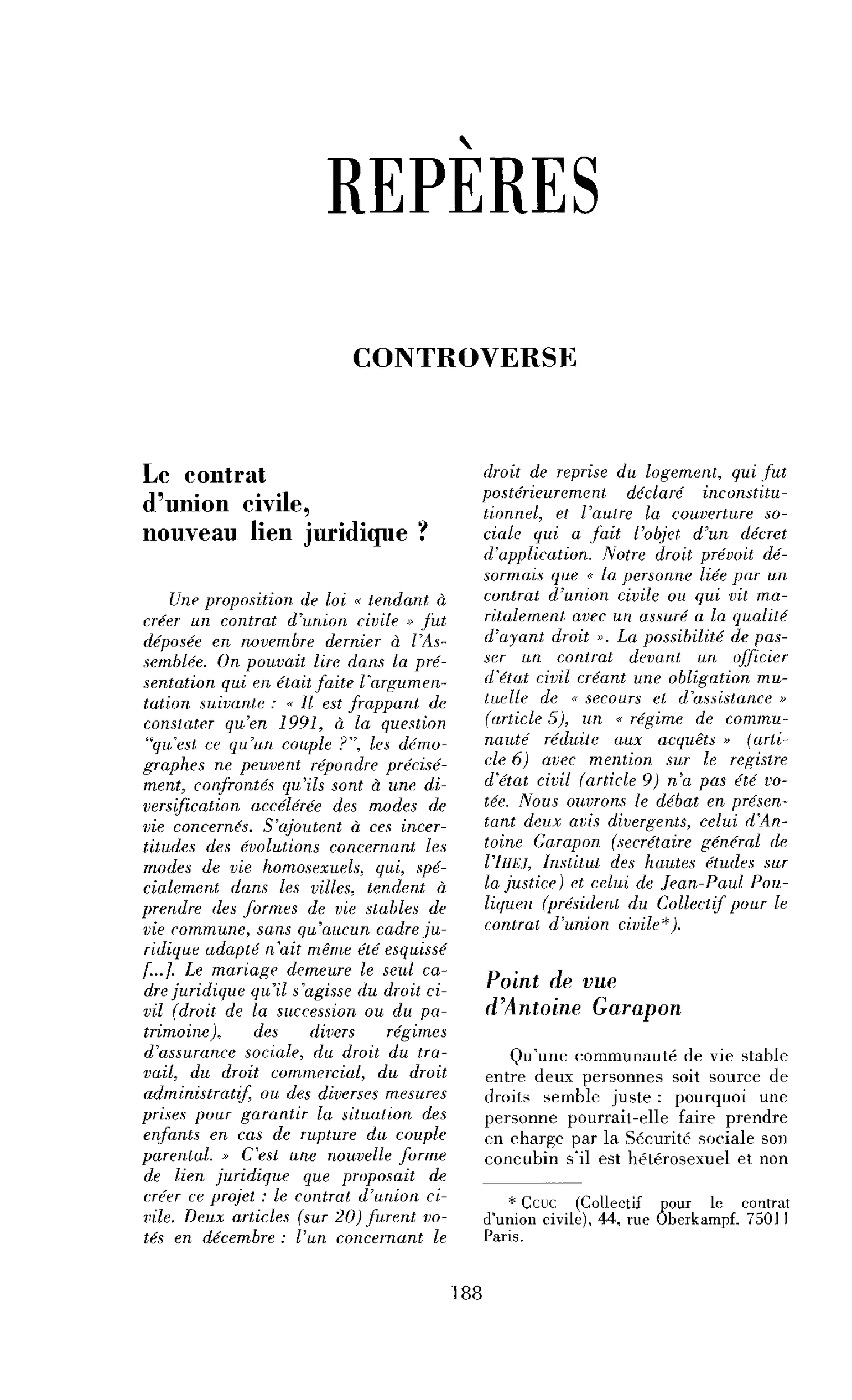 Le contrat d’union civile, nouveau lien juridique ?
