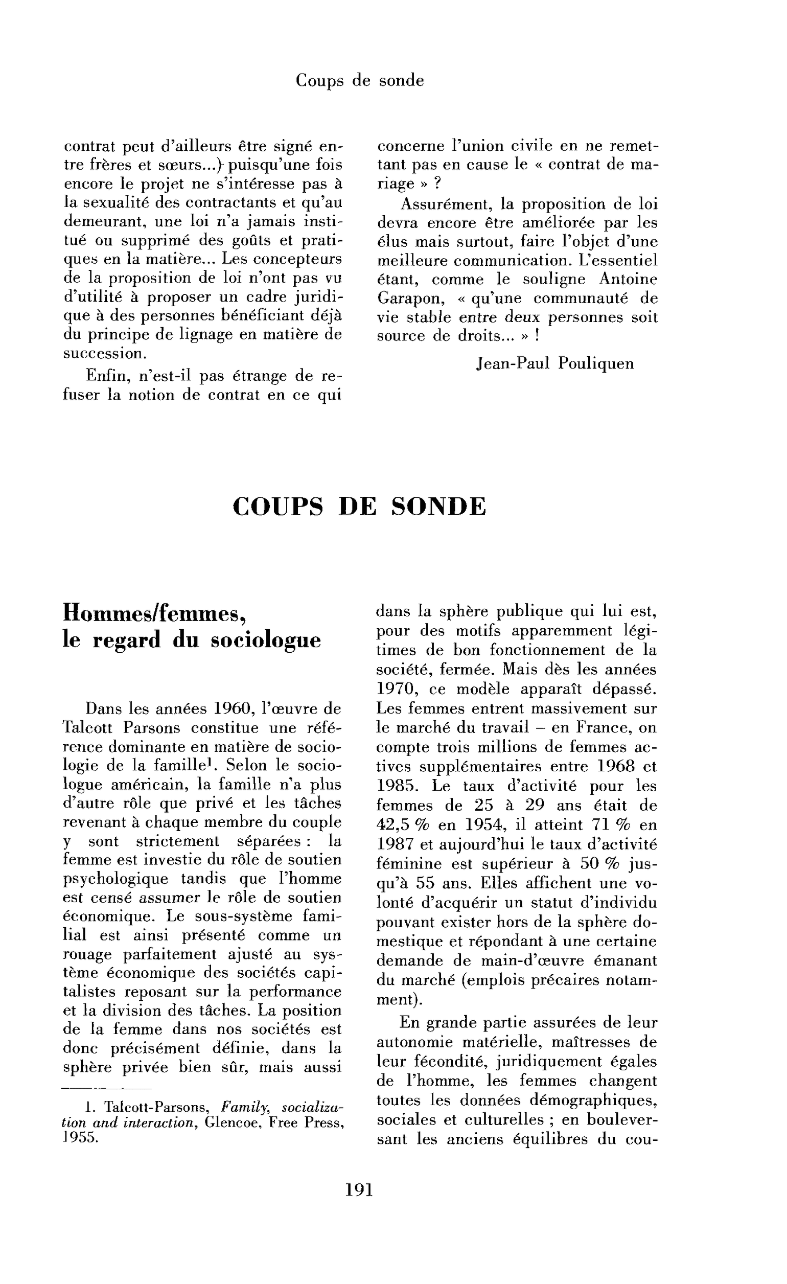 Hommes/femmes, le regard du sociologue