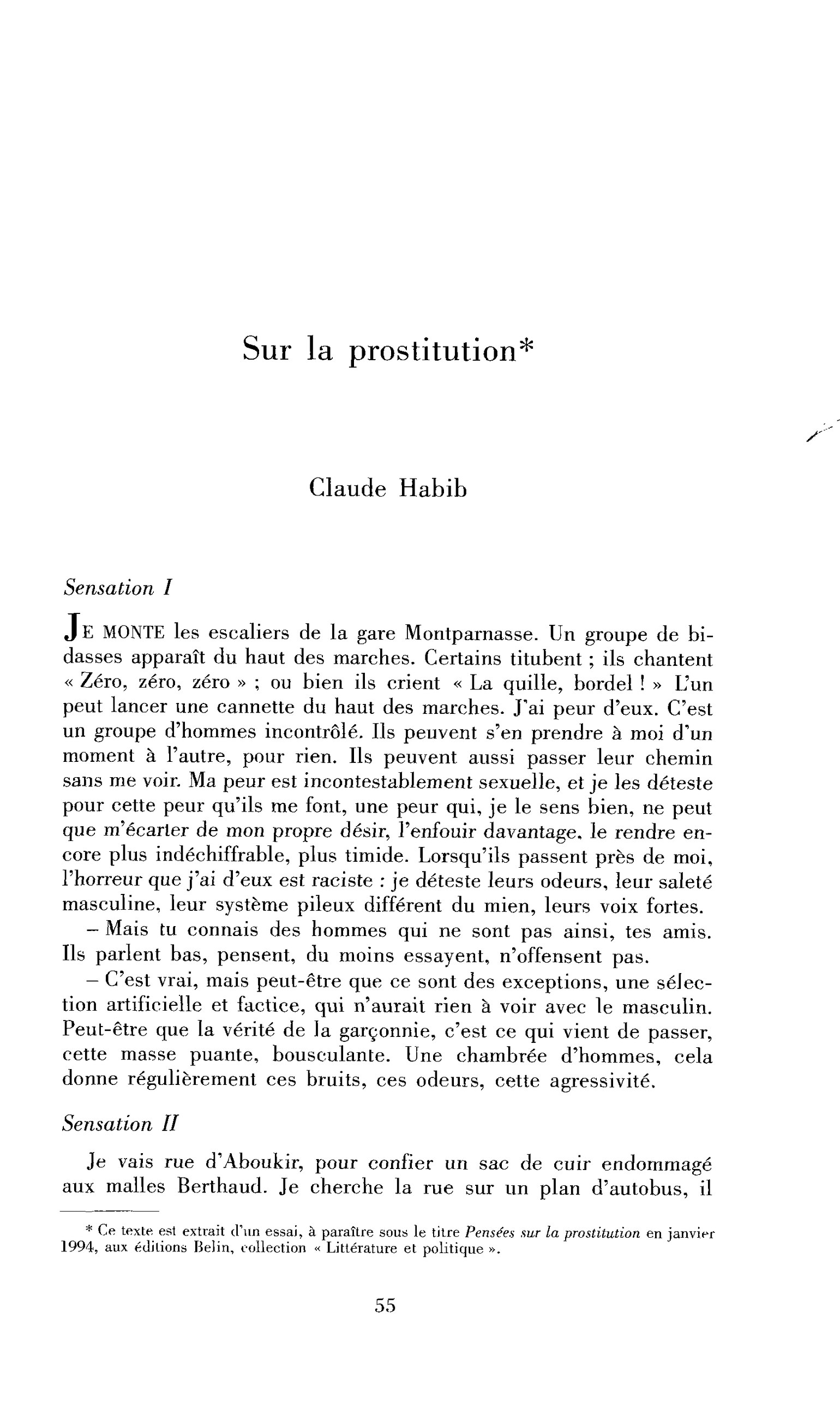 Sur la prostitution