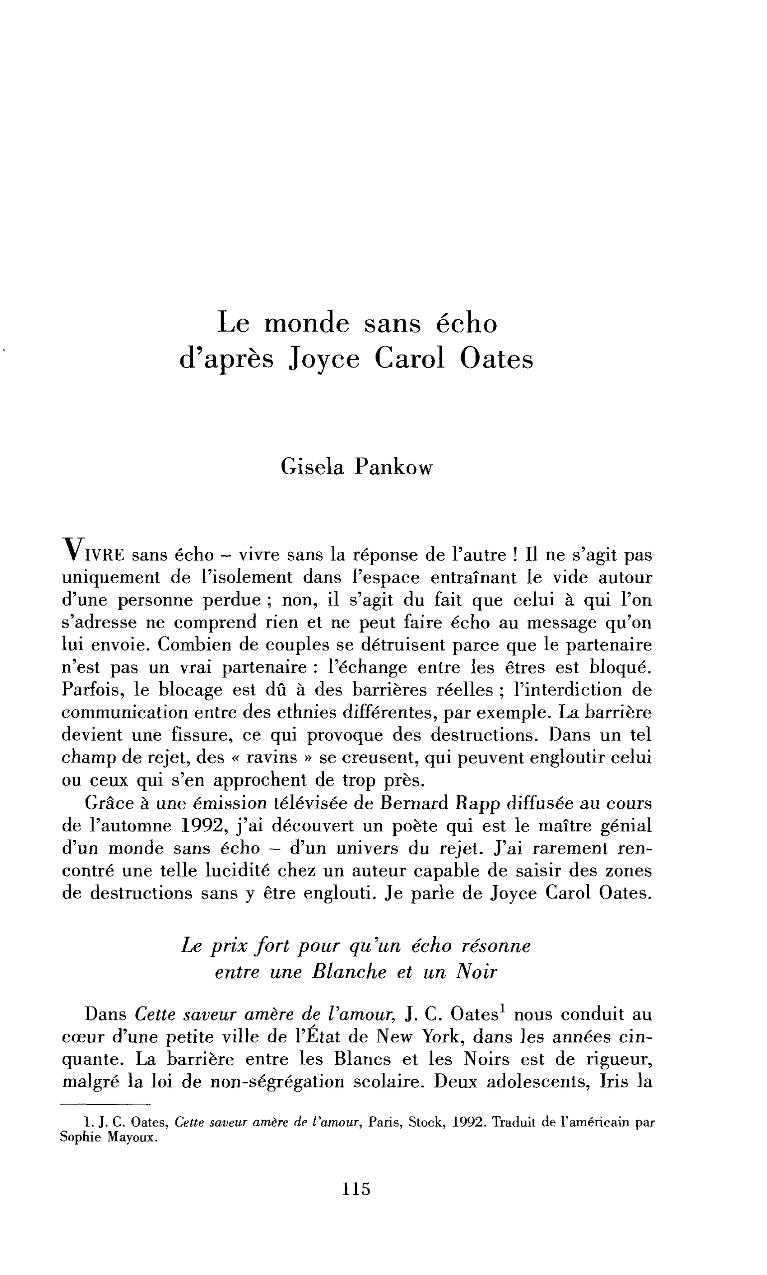 Le monde sans écho d’après Joyce Carol Oates