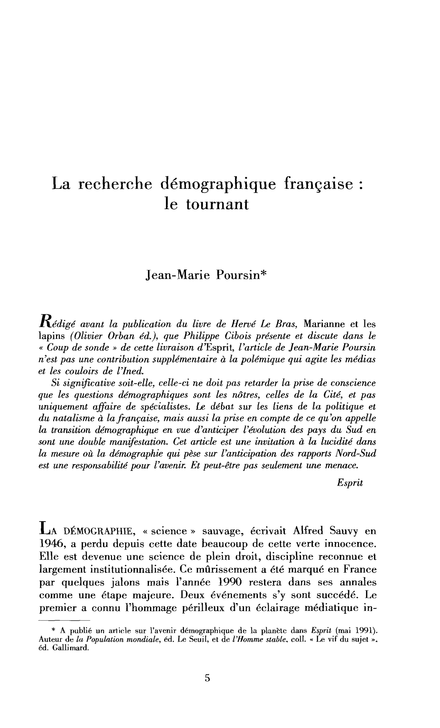 La recherche démographique française au tournant
