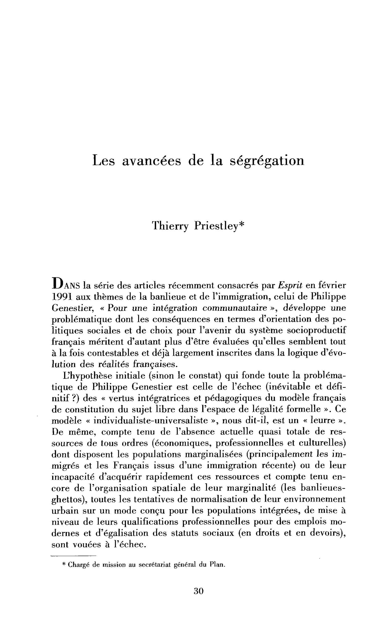 Les avancées de la ségrégation