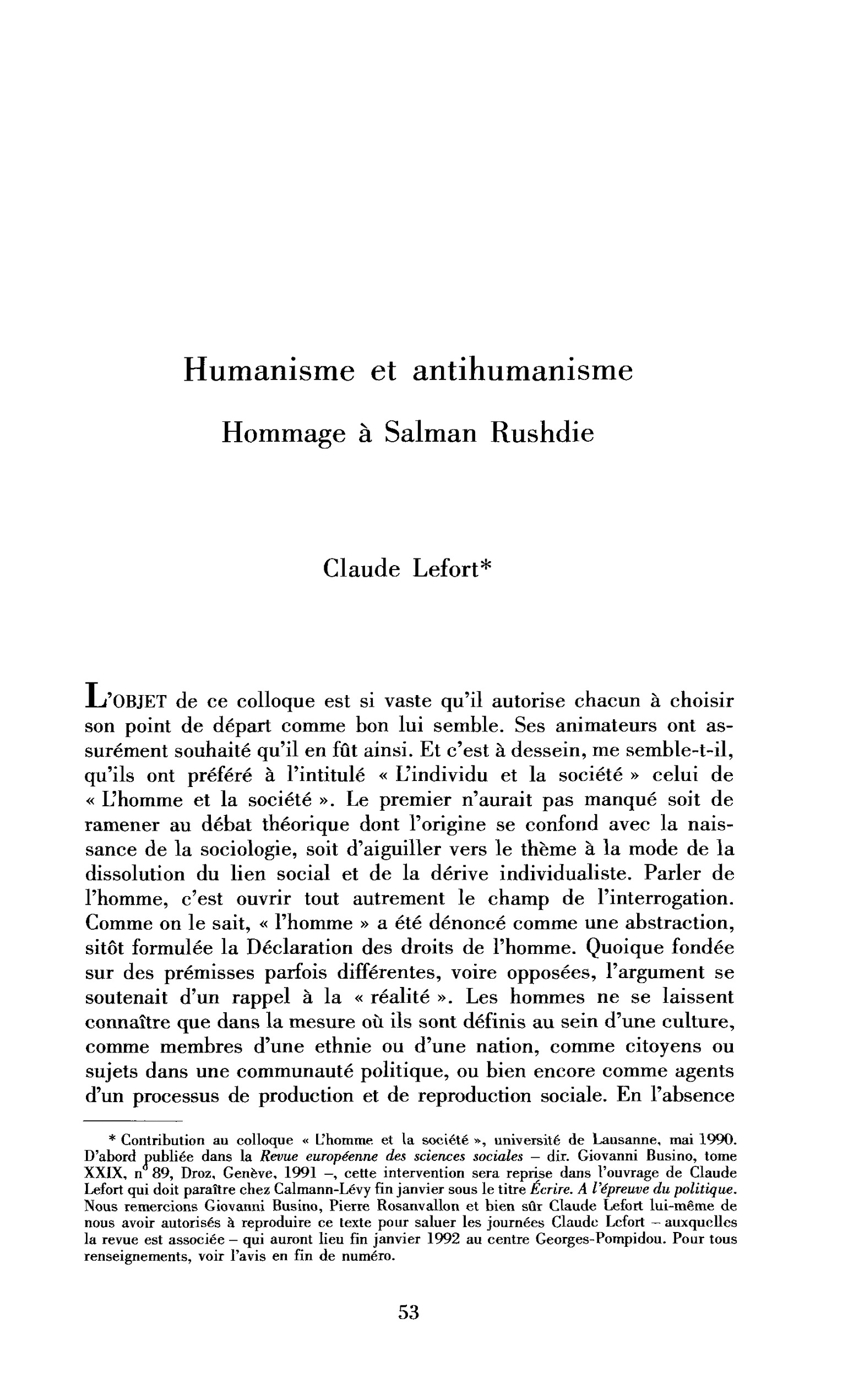 Humanisme ou antihumanisme. Pour saluer Salman Rushdie
