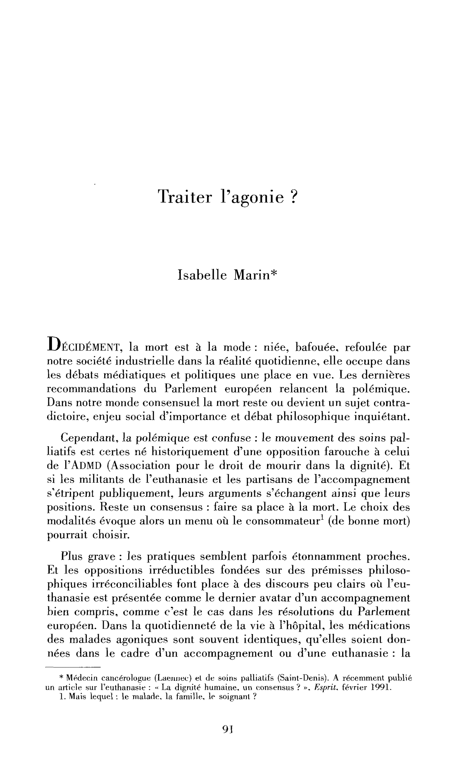 Traiter l’agonie