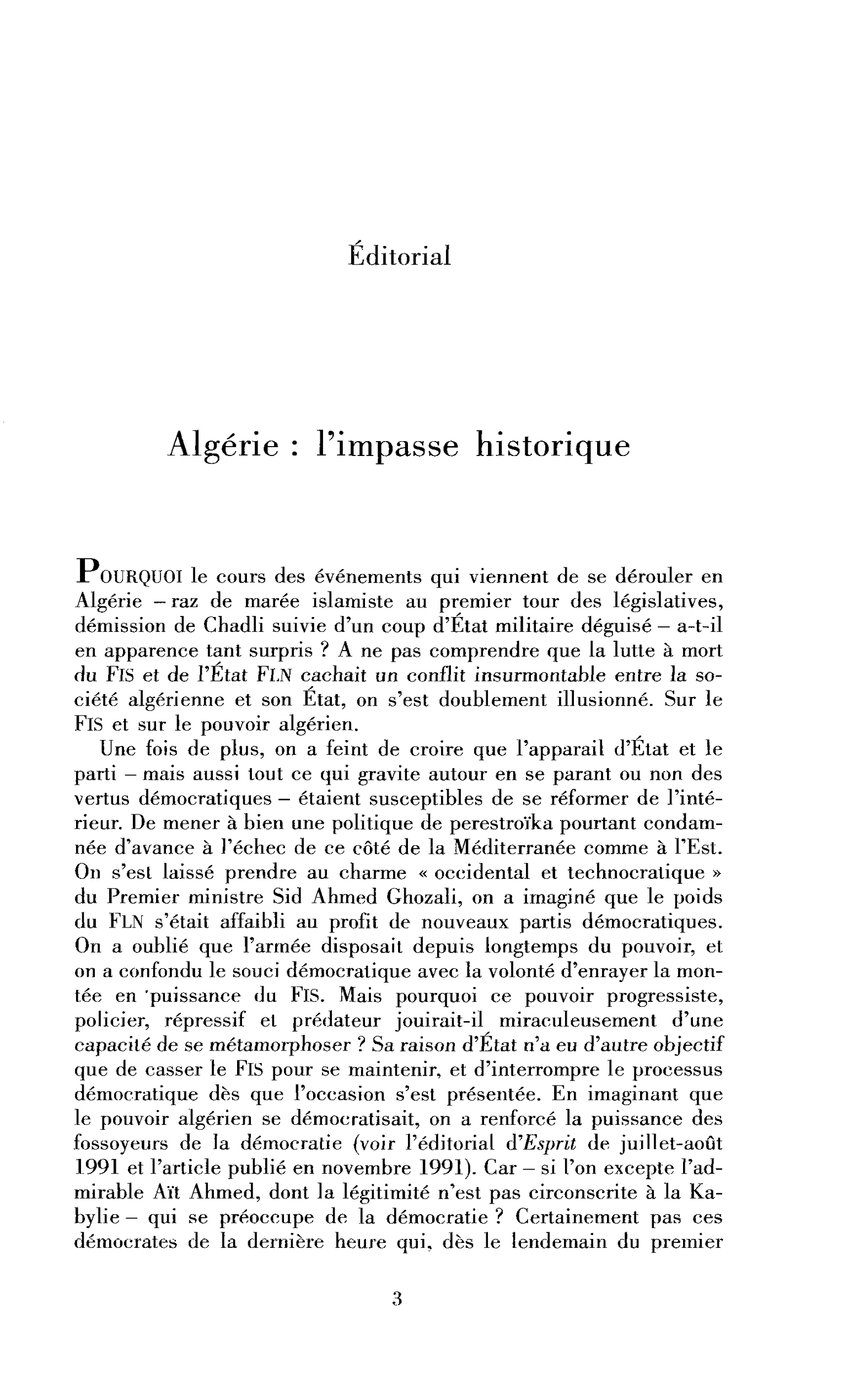 Algérie : l’impasse historique