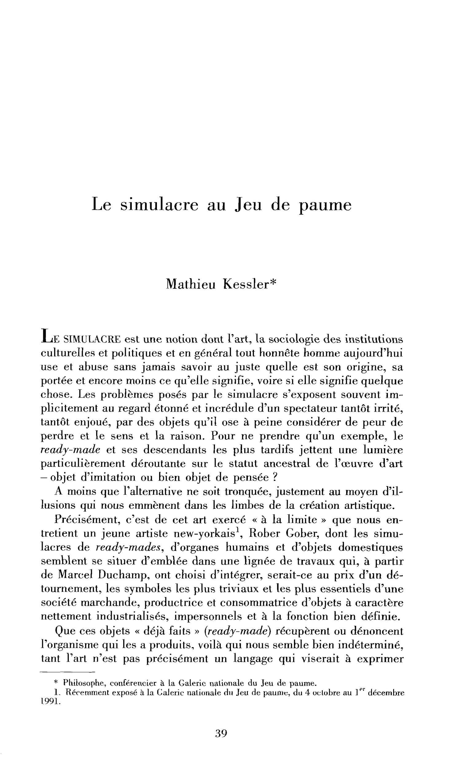 Le simulacre au Jeu de paume