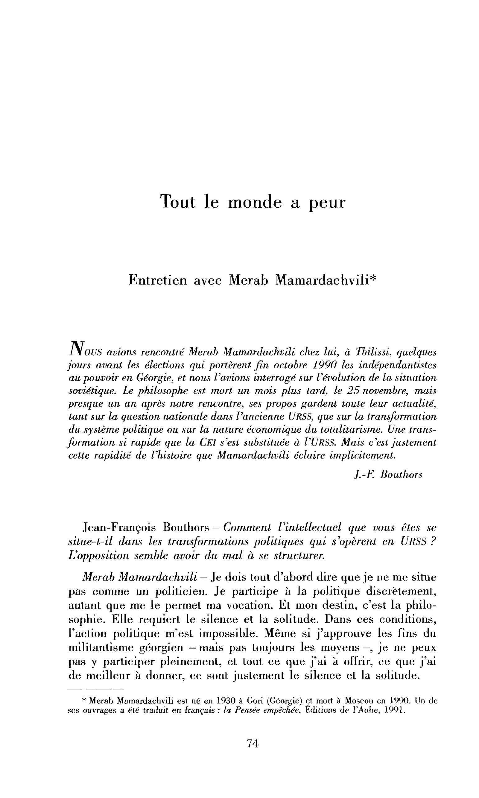 « Tout le monde a peur » (entretien)