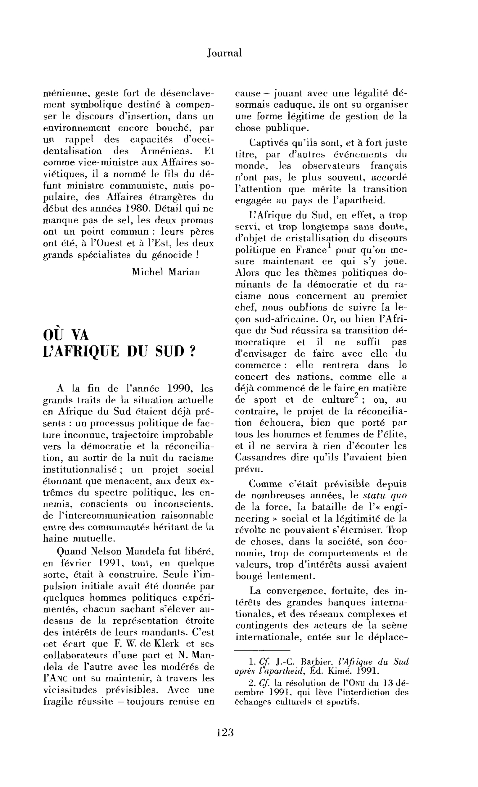 Où va l’Afrique du Sud ?