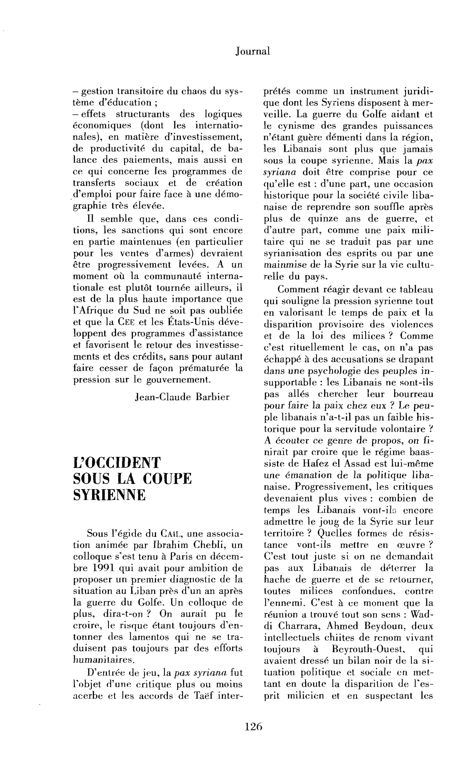 L’Occident sous la coupe syrienne