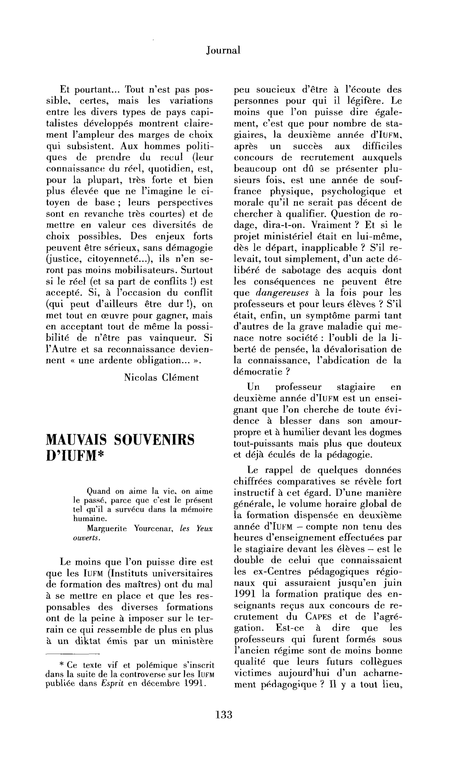 Mauvais souvenirs d’IUFM