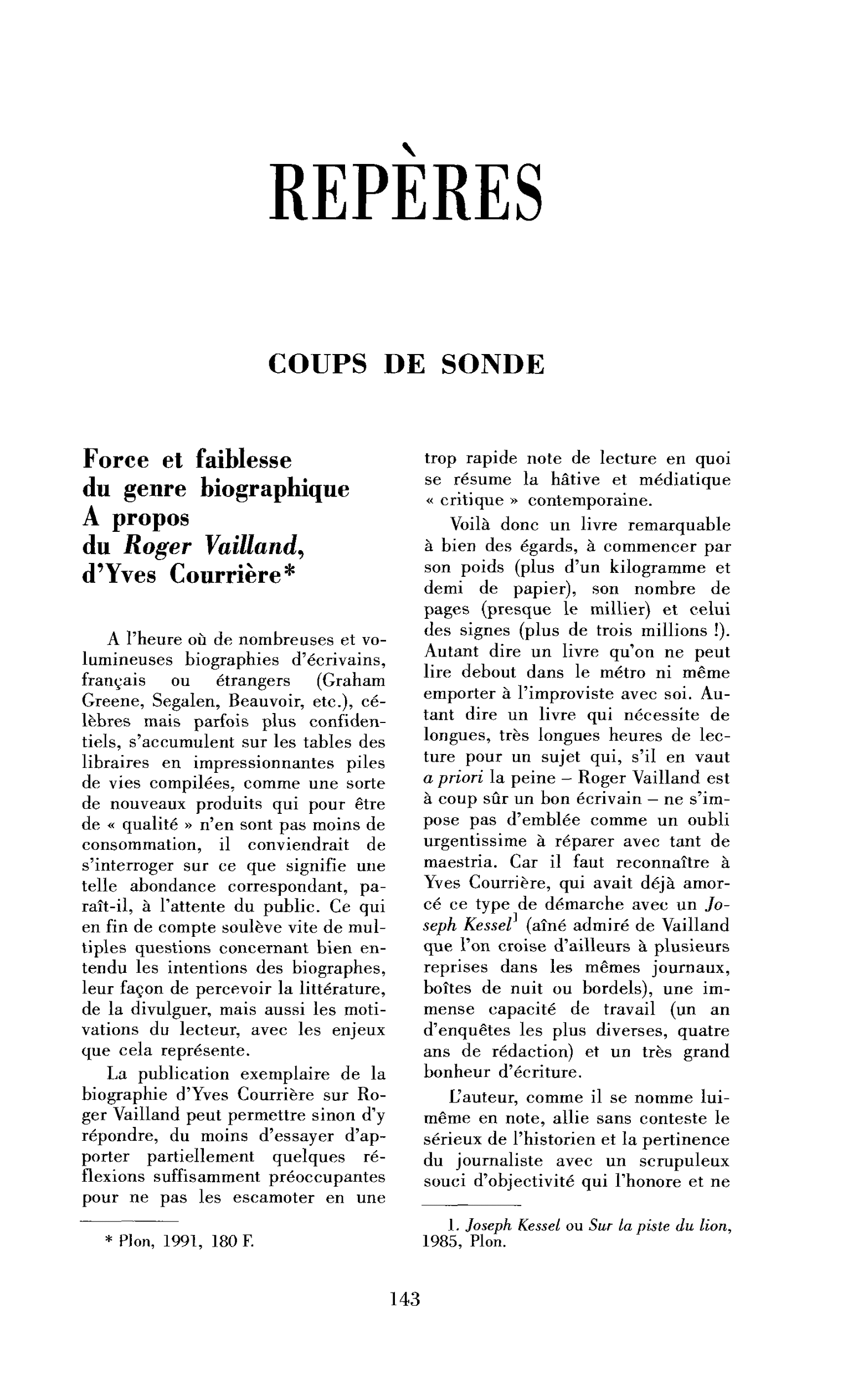 Force et faiblesse du genre biographique à propos du Roger Vailland d’Yves Courrière