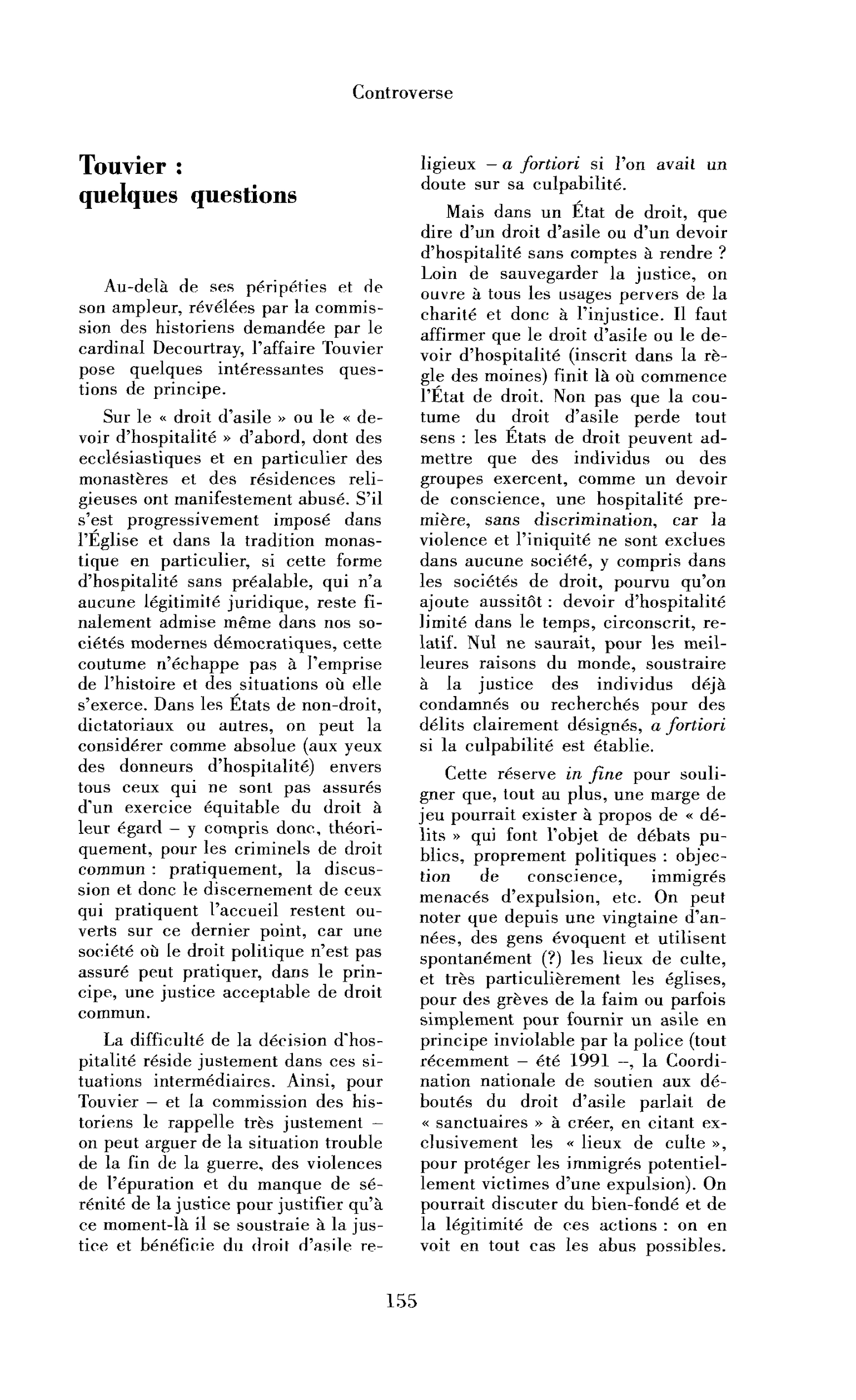 Touvier : quelques questions