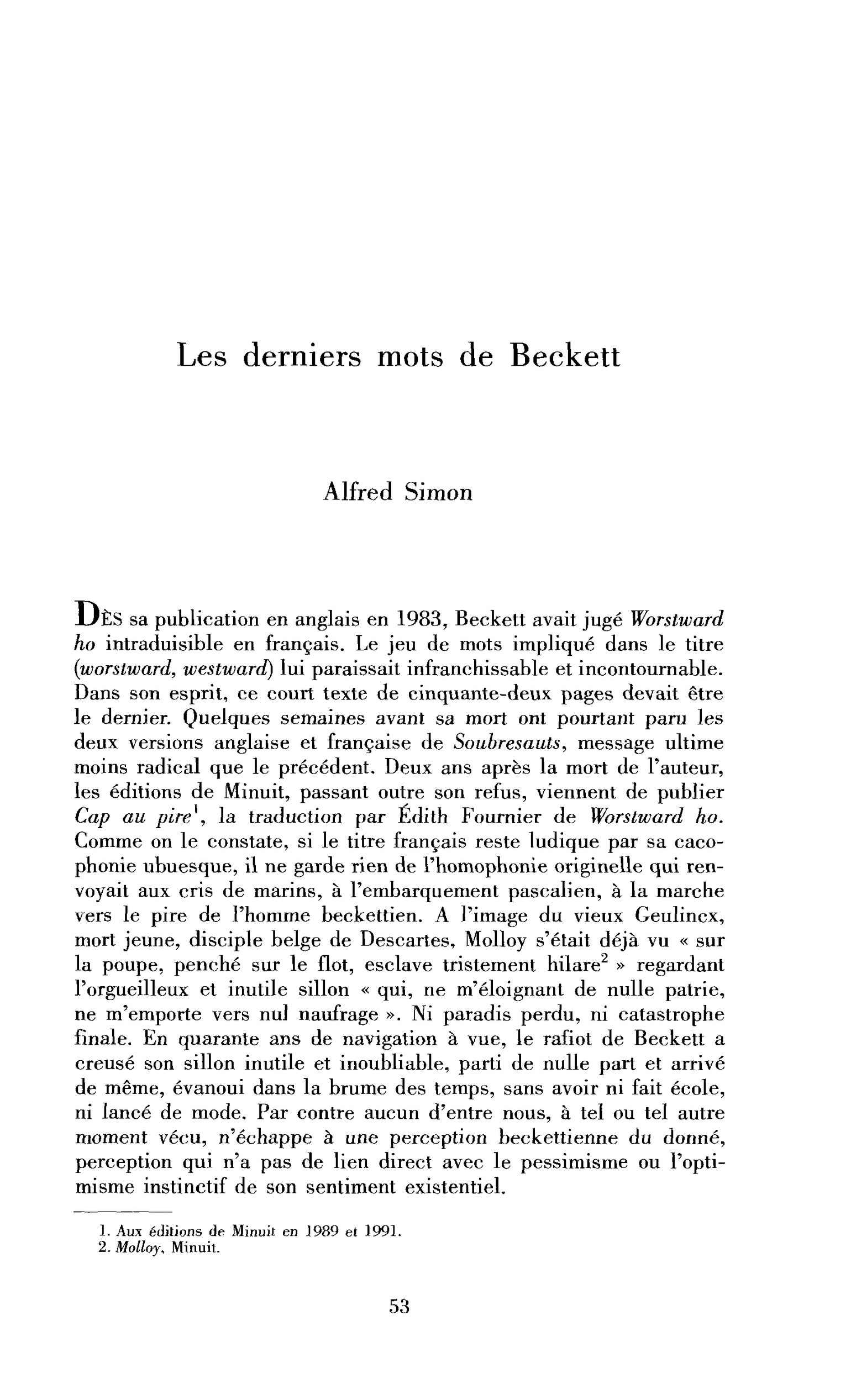 Les derniers mots de Samuel Beckett