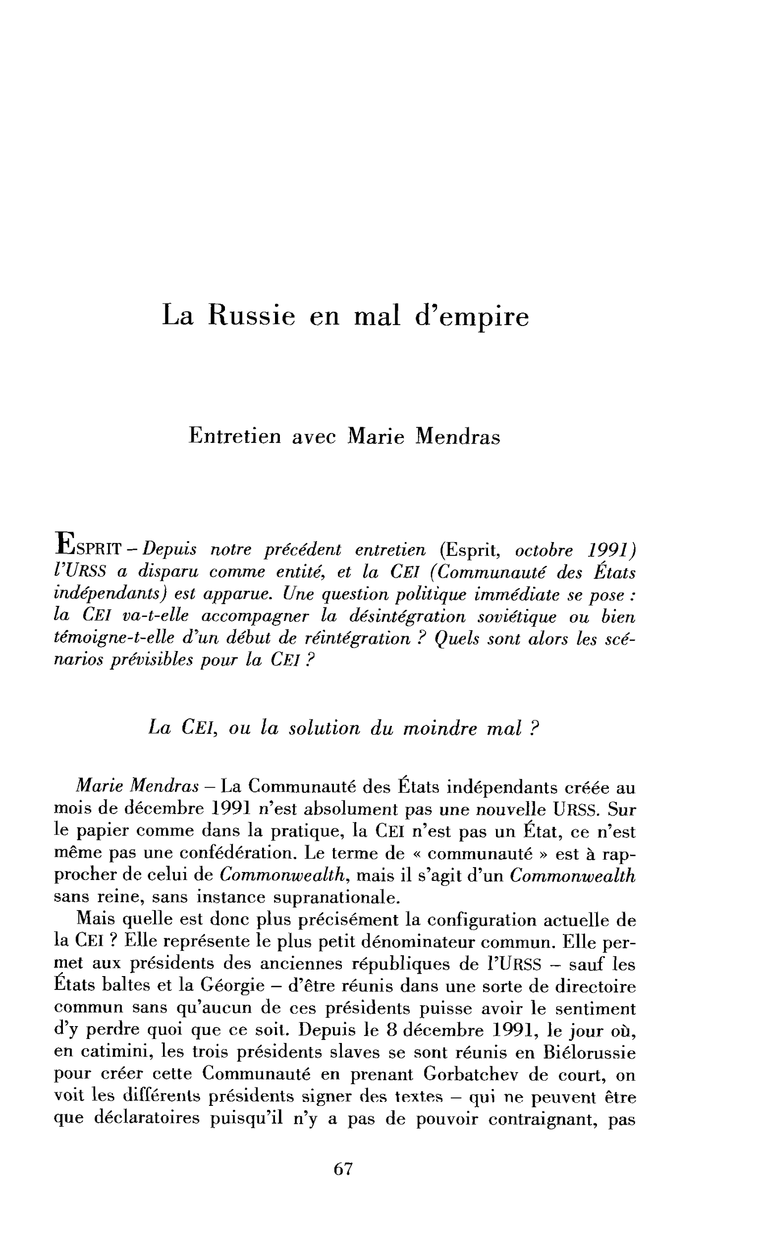 La Russie en mal d’empire (entretien)