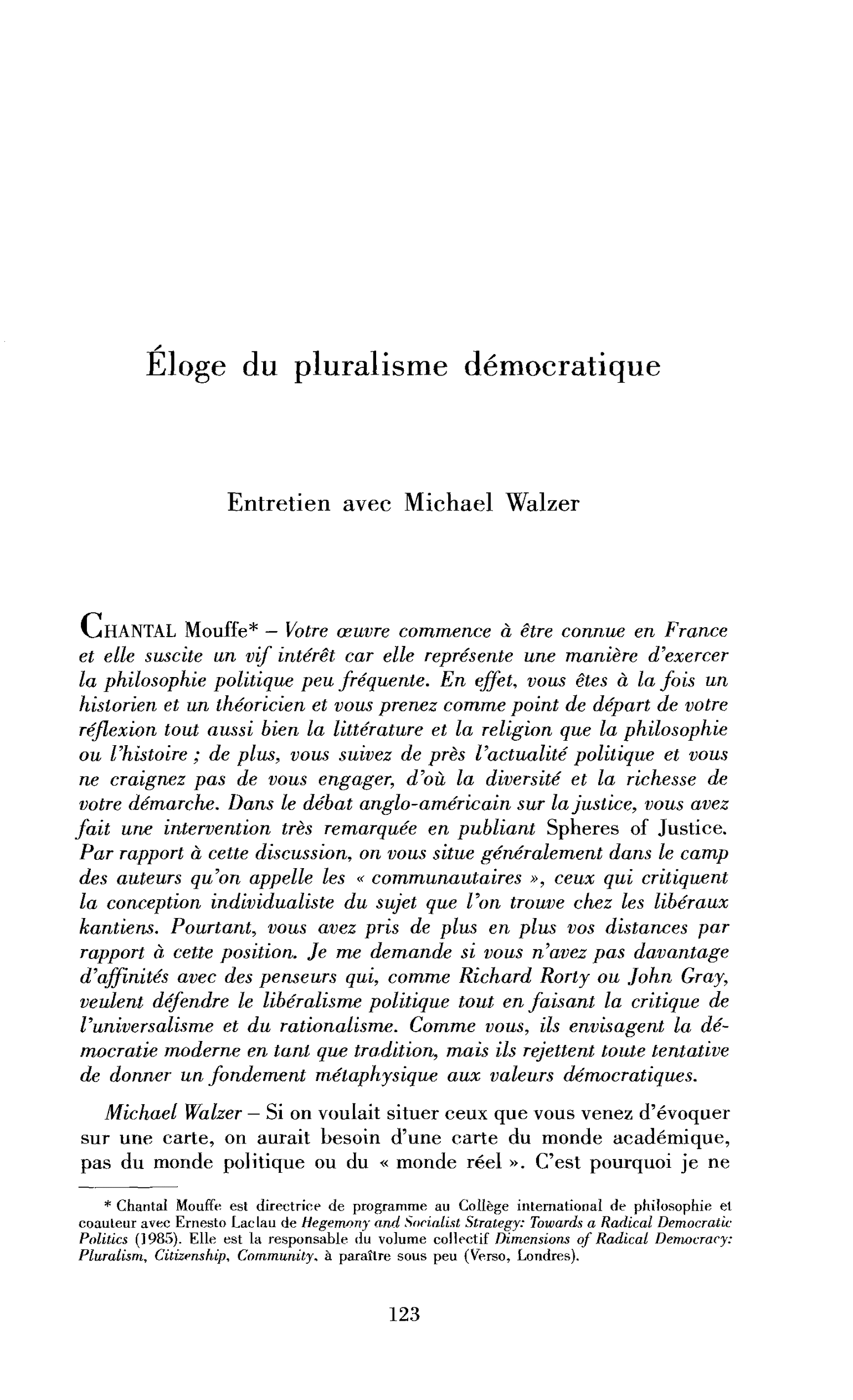 Éloge du pluralisme démocratique (discussion)