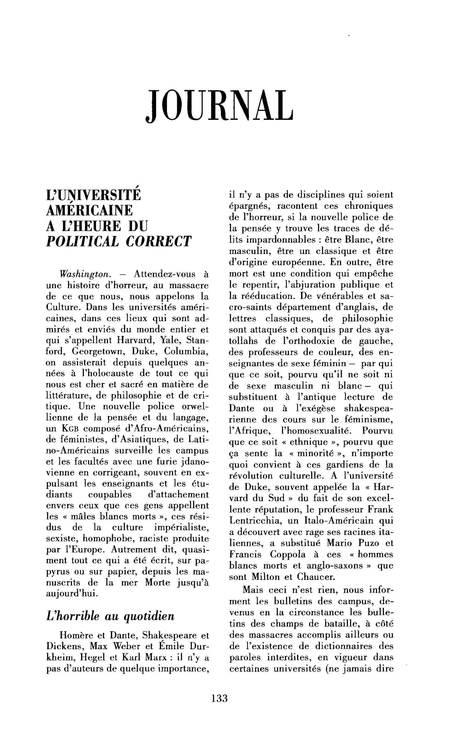 L’université américaine à l’heure du political correct