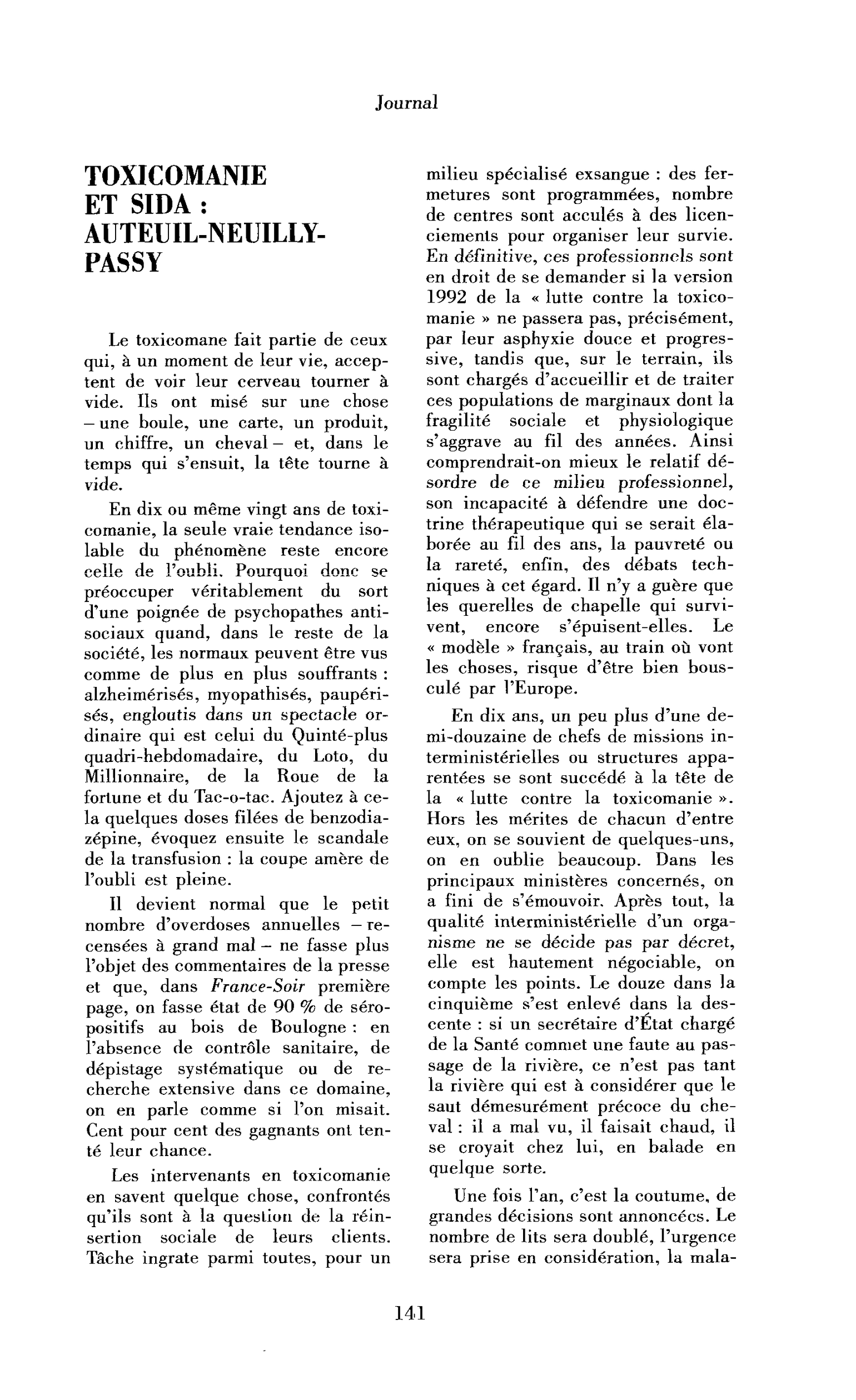 Toxicomanie et sida : Auteuil-Neuilly-Passy