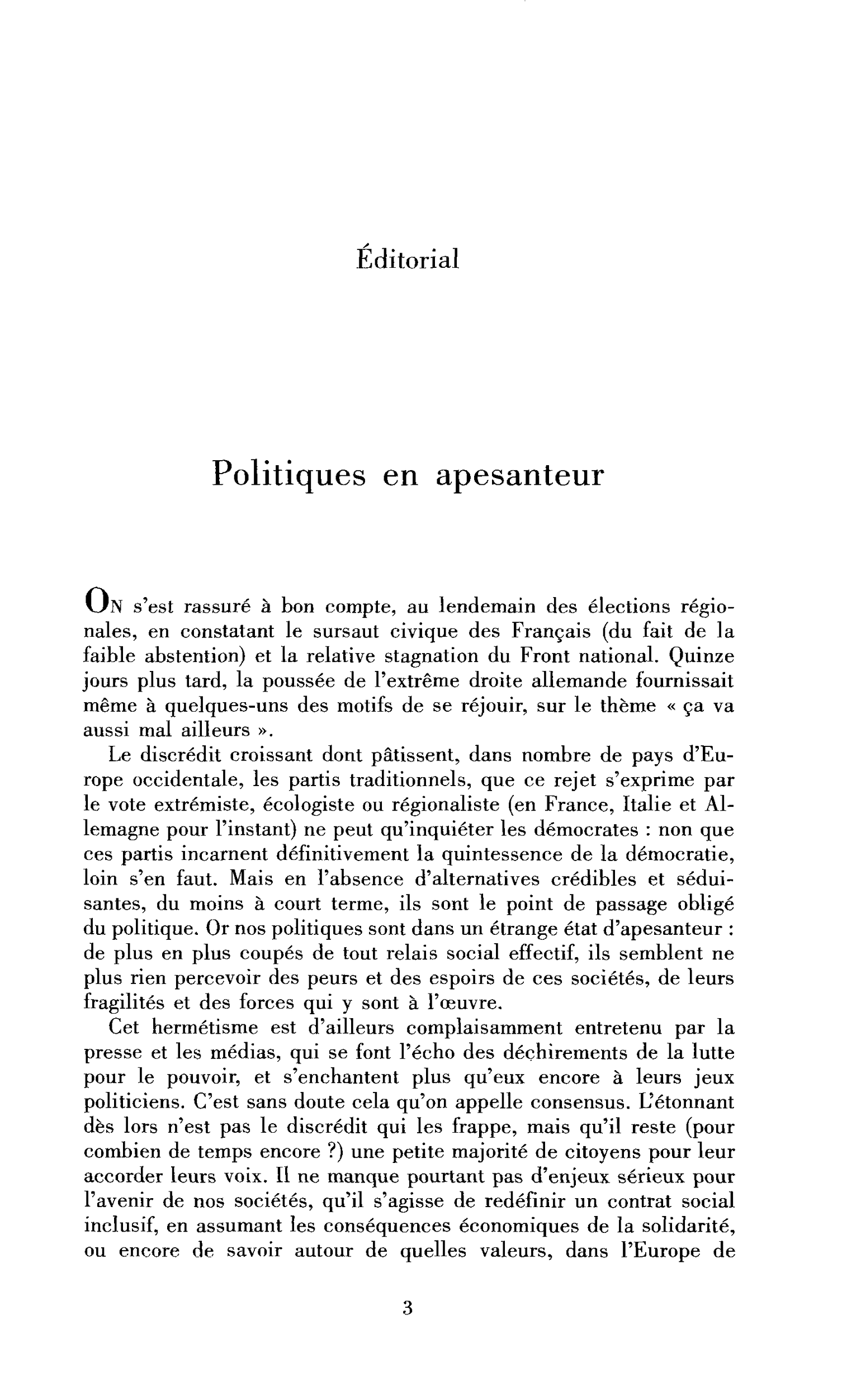 Politiques en apesanteur