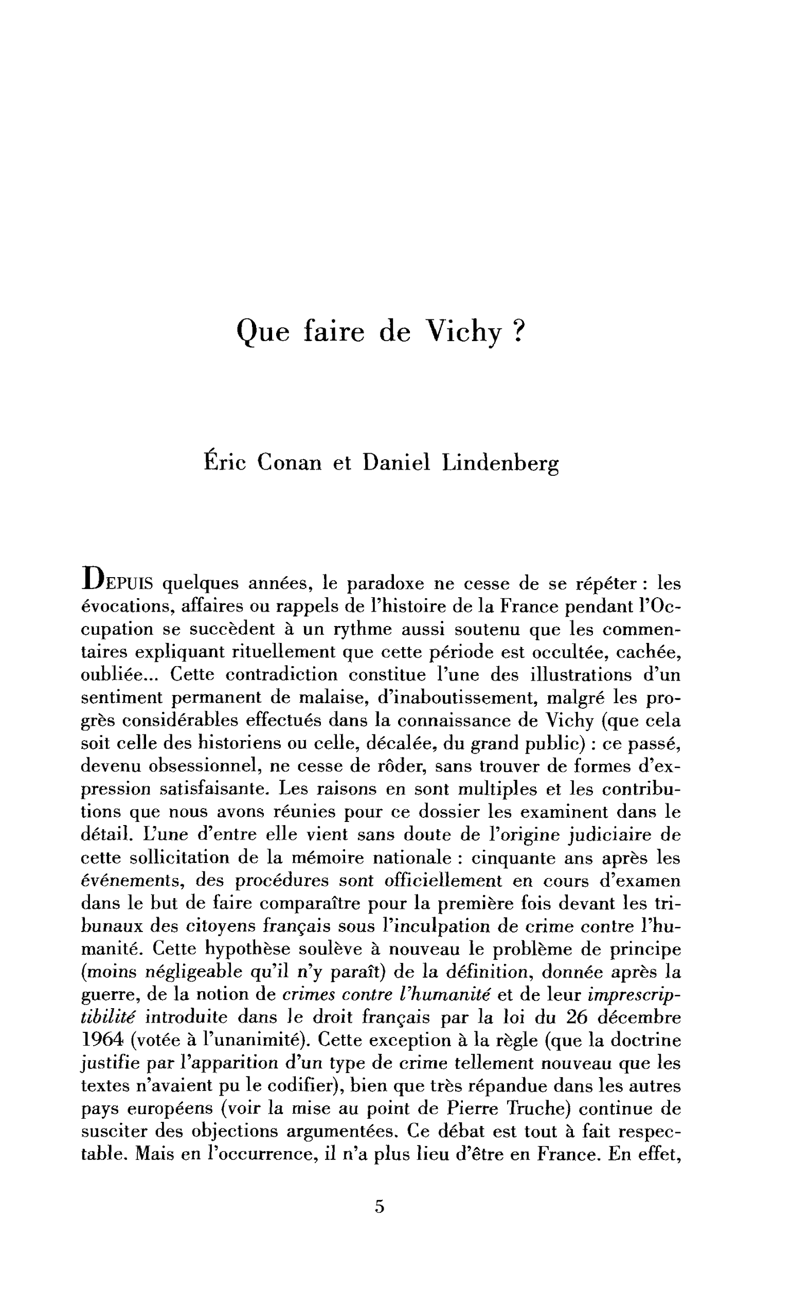Que faire de Vichy ?