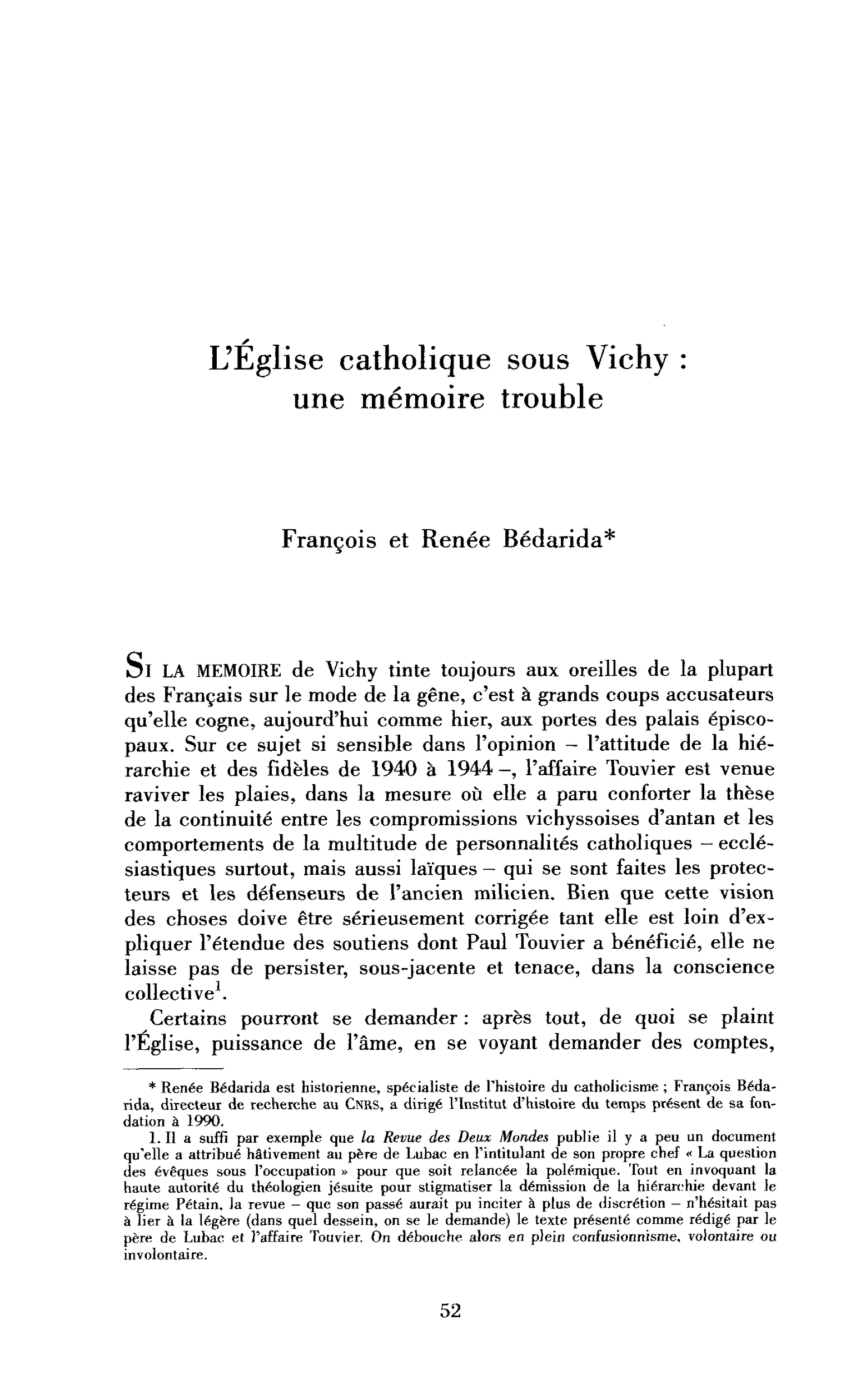 L’Église catholique sous Vichy. Une mémoire trouble