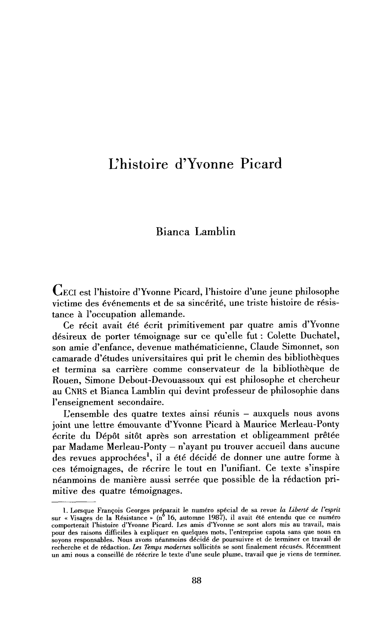 L’histoire d’Yvonne Picard