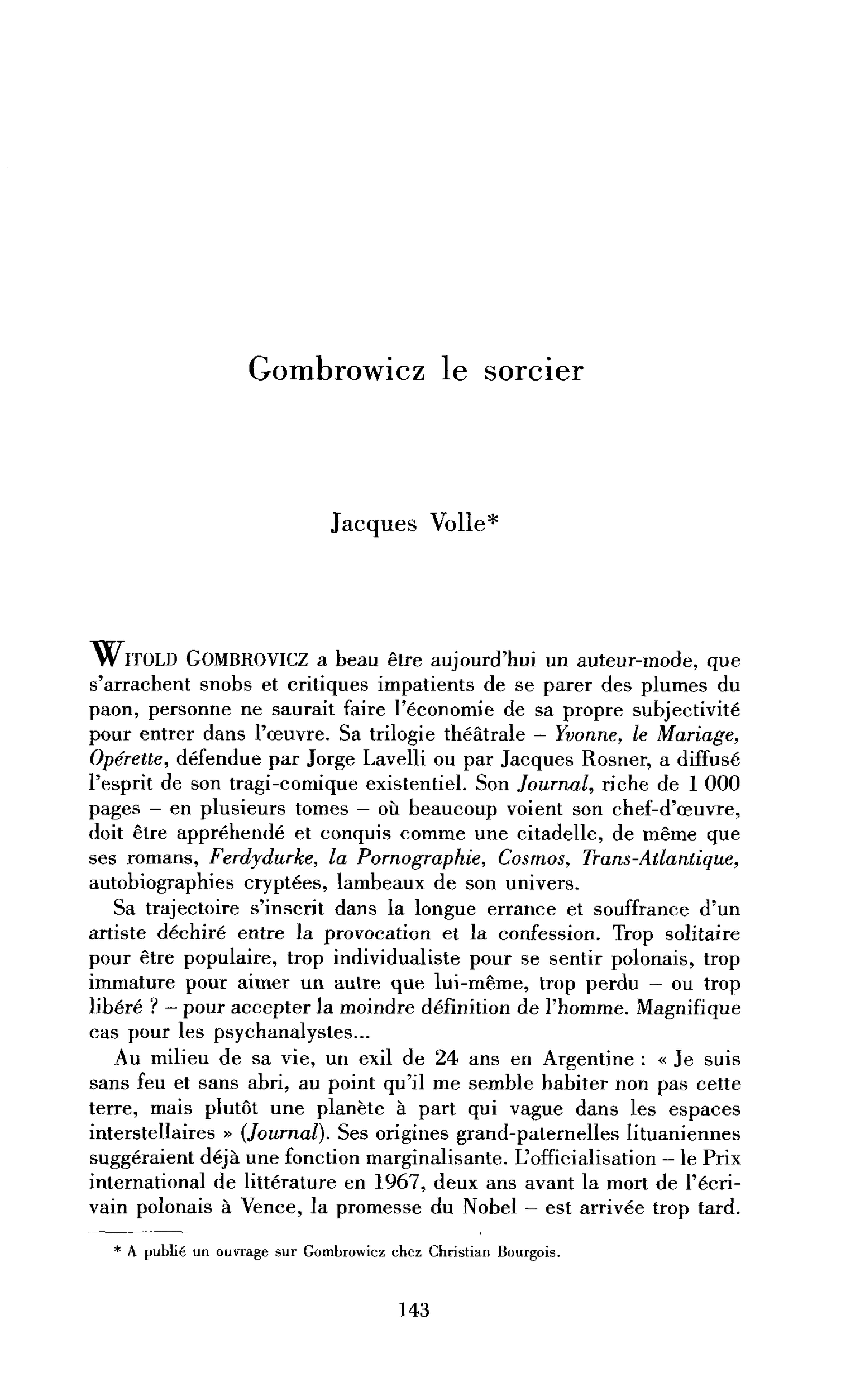 Gombrowicz le sorcier