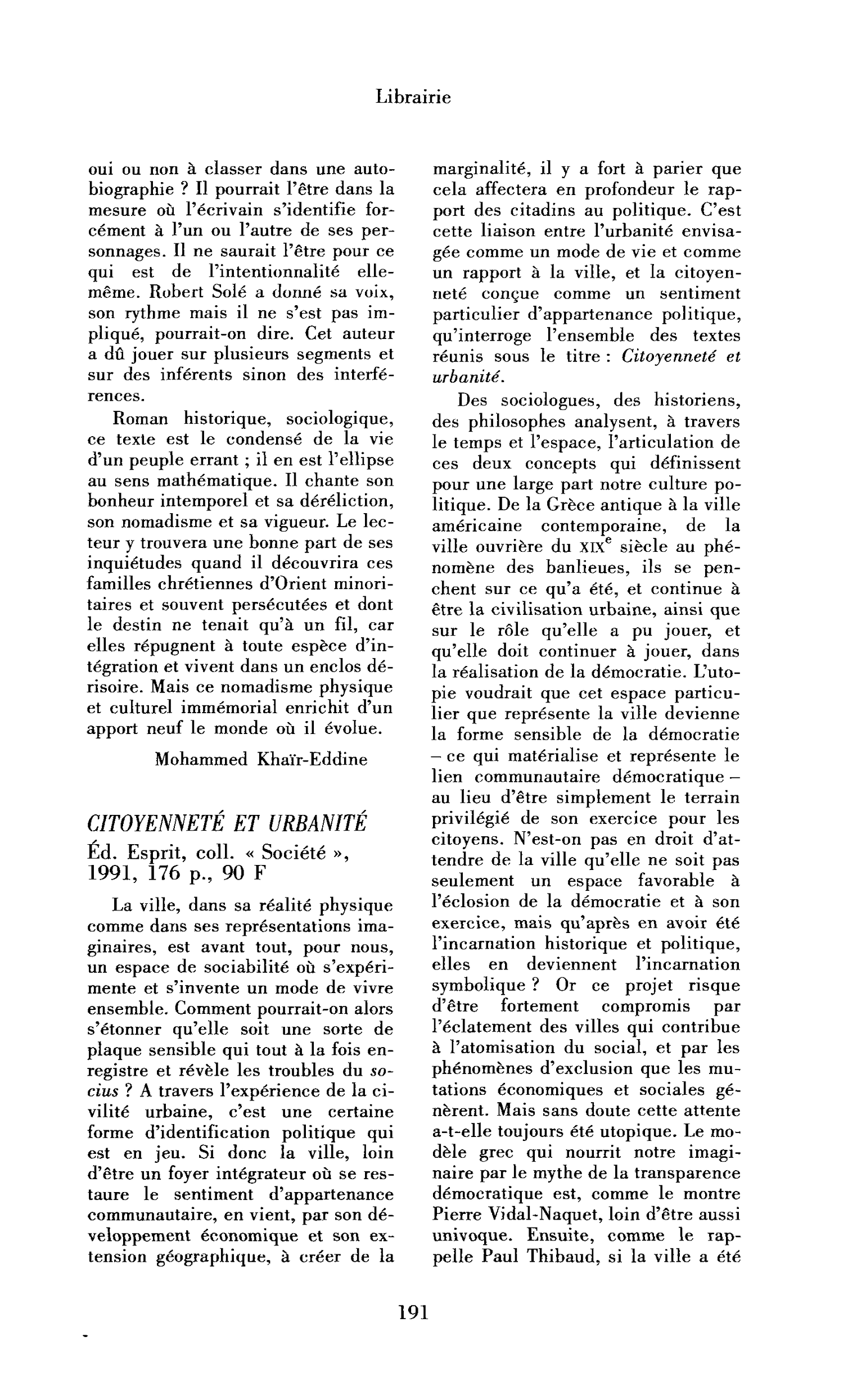 Citoyenneté et urbanité
