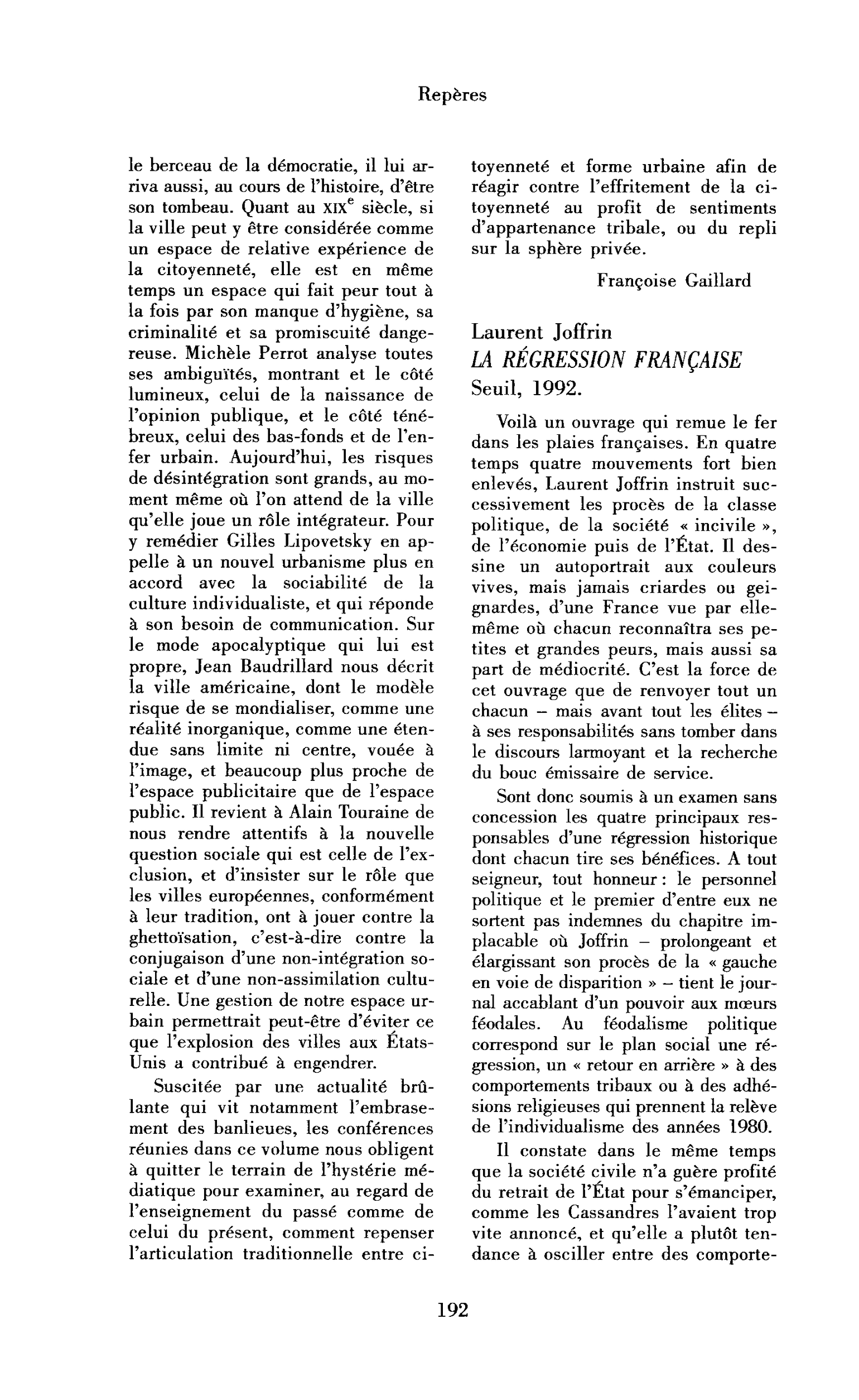 Laurent Joffrin : la Régression française