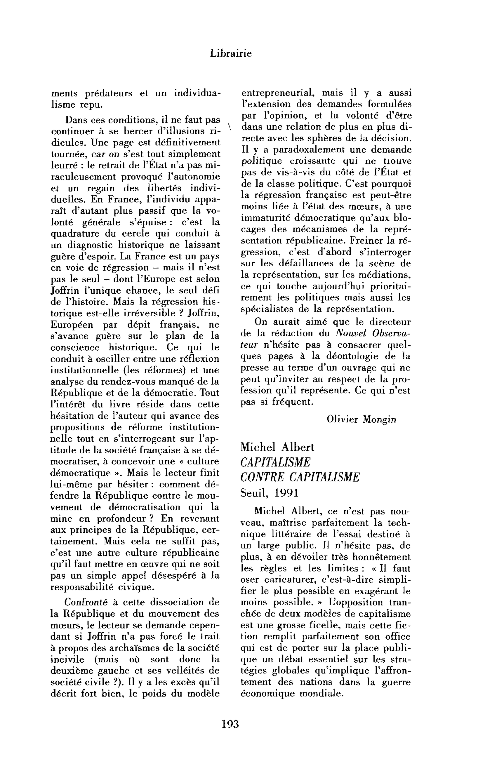 Michel Albert : Capitalisme contre capitalisme