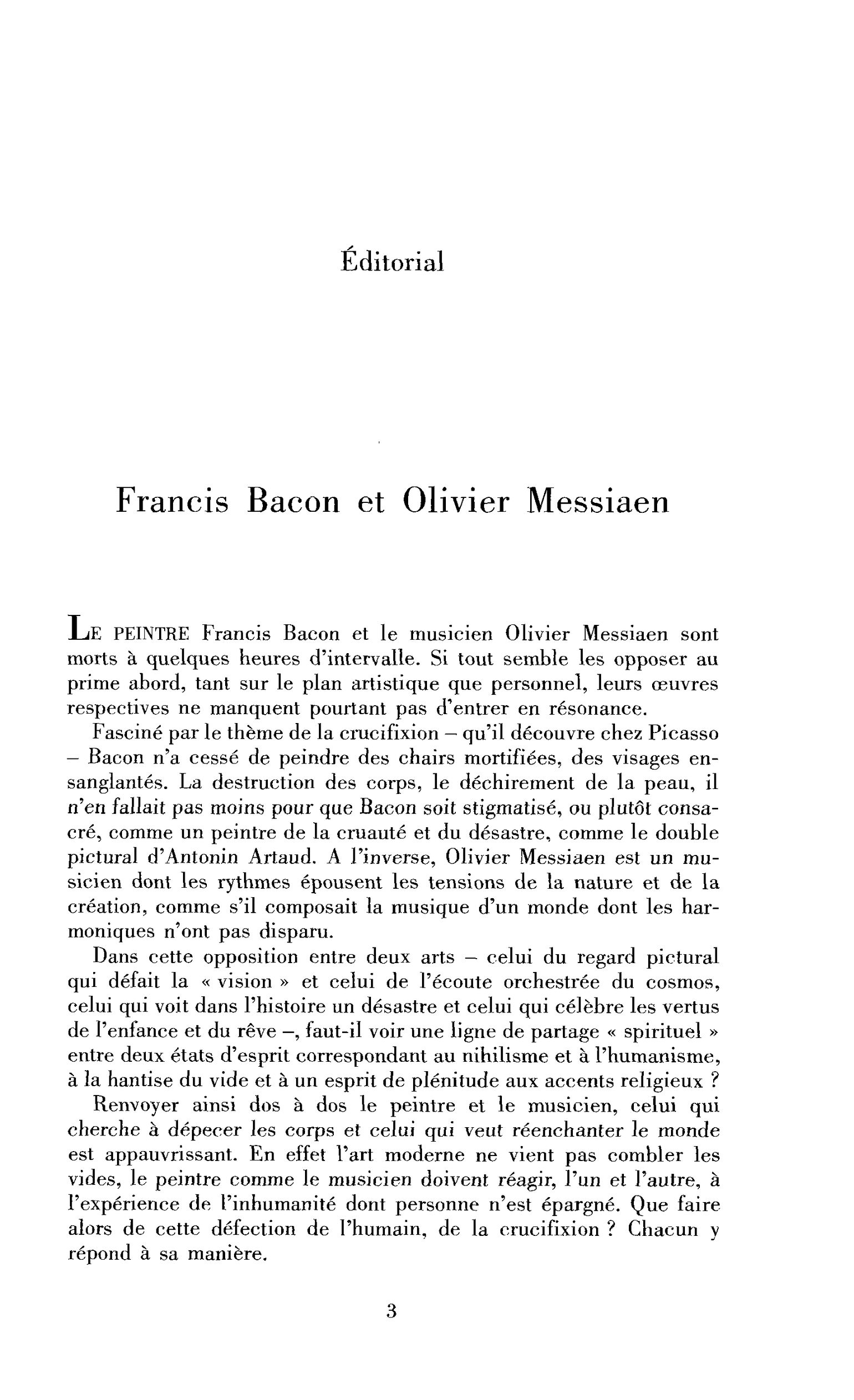 Francis Bacon et Olivier Messiaen