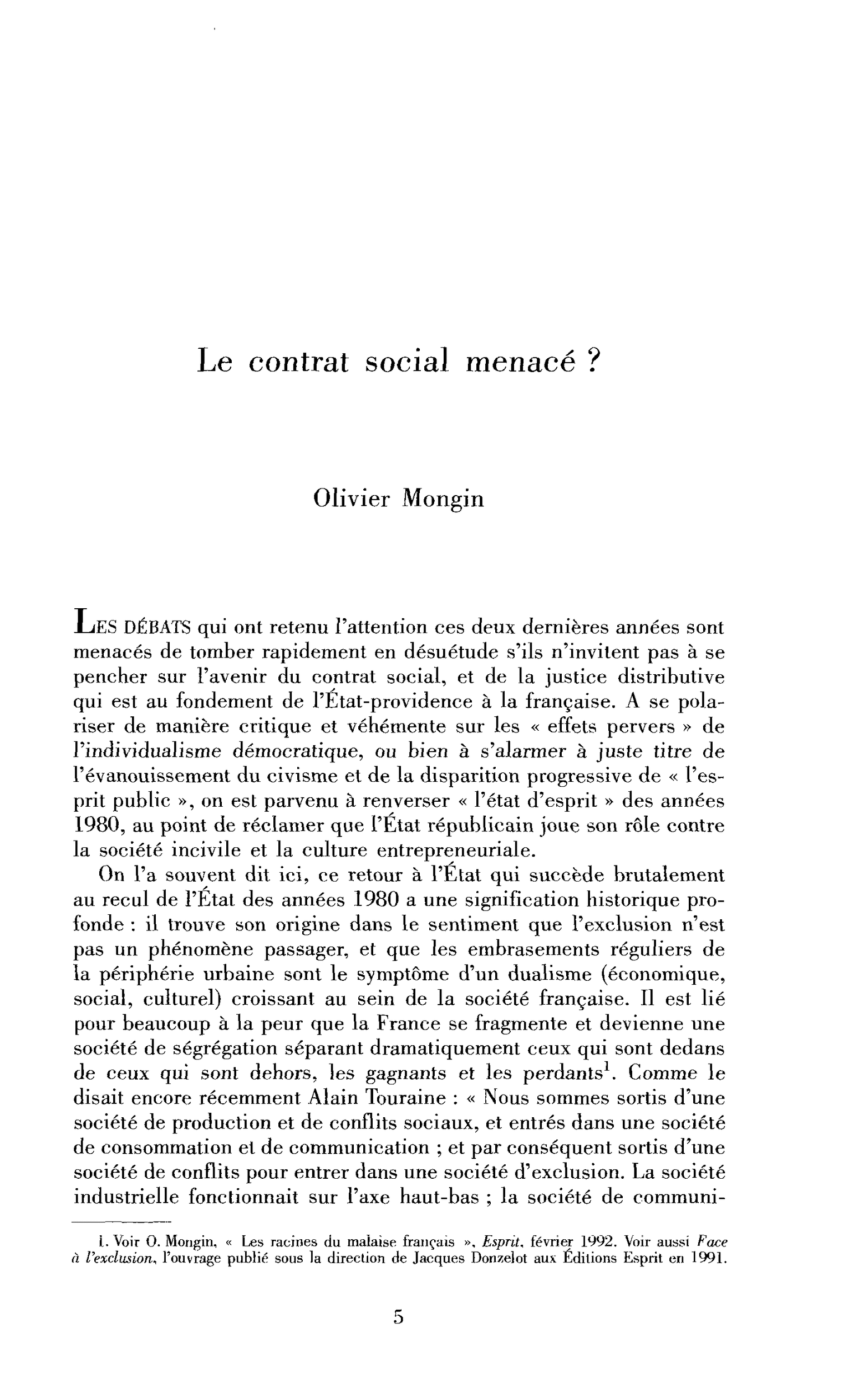 Le contrat social menacé ?
