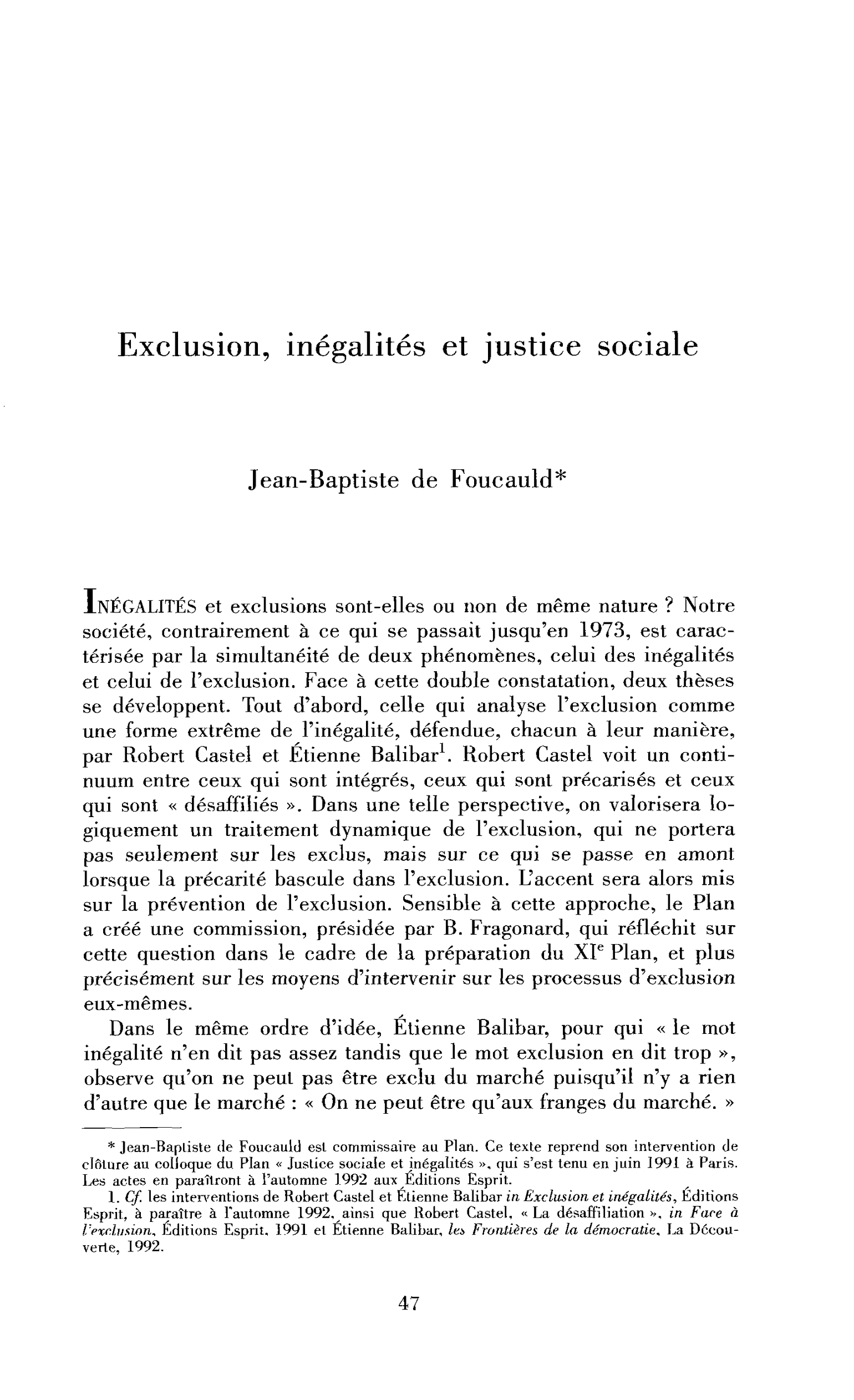 Exclusion, inégalités et justice sociale