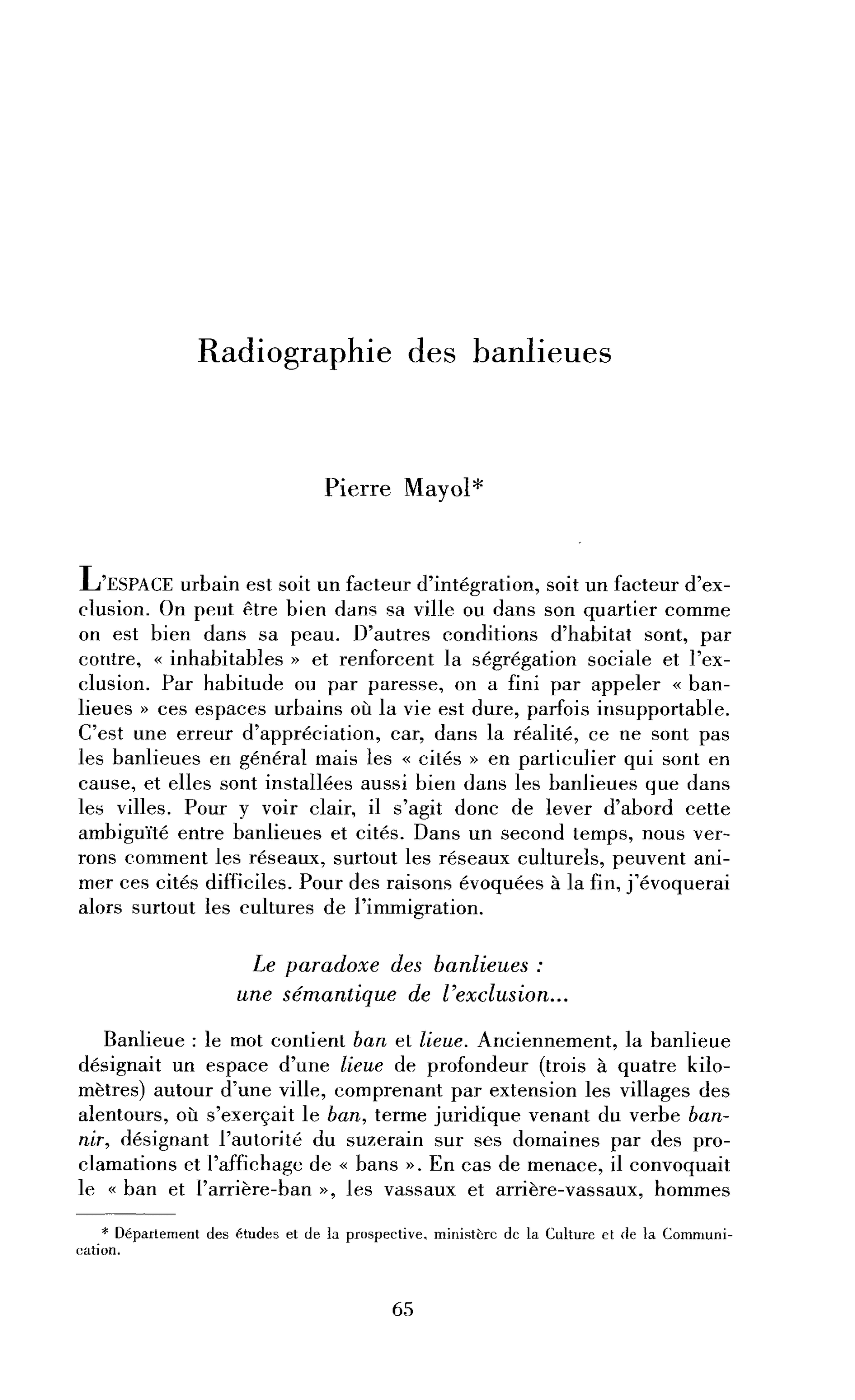 Radiographie des banlieues