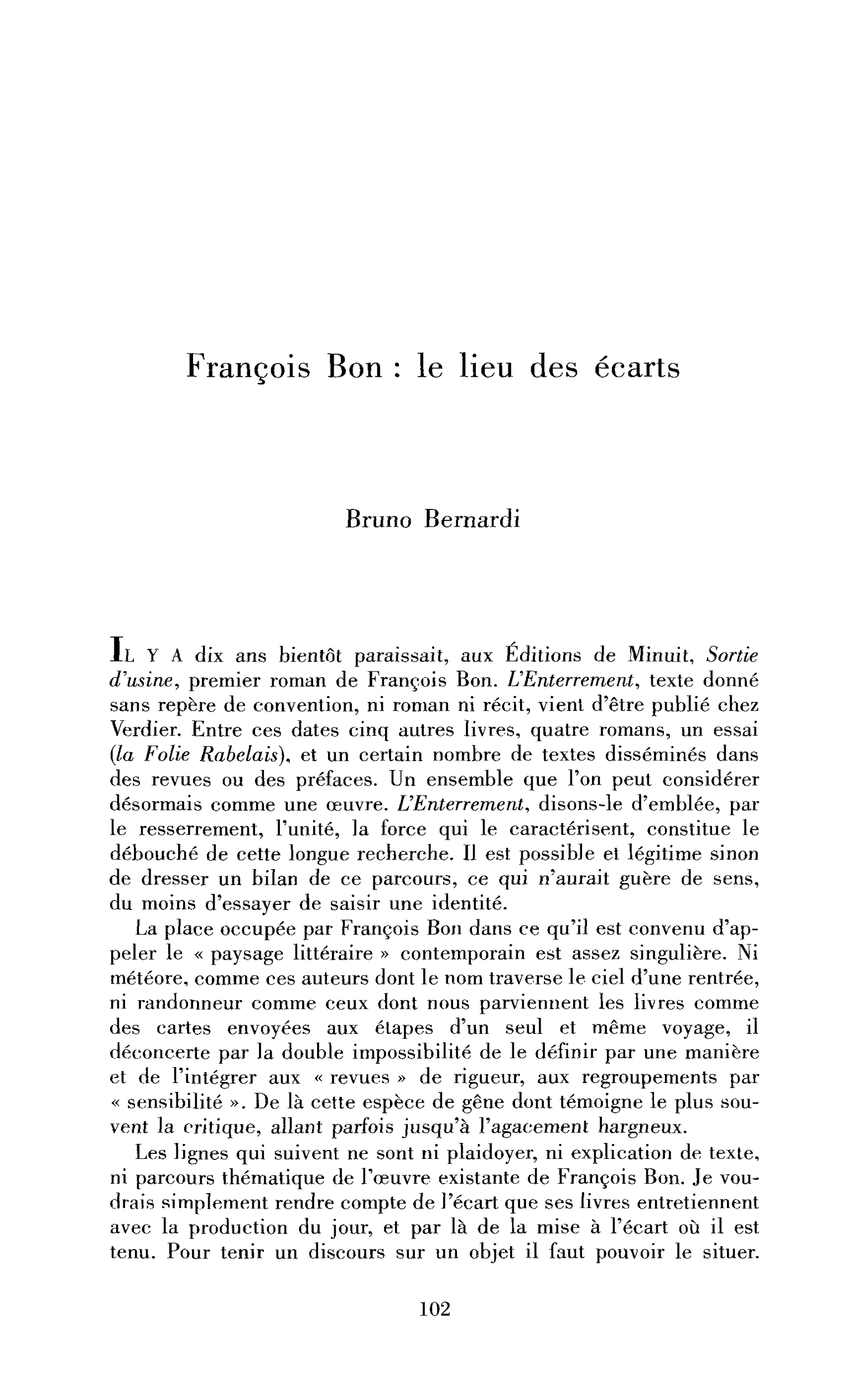 François Bon : le lieu des écarts