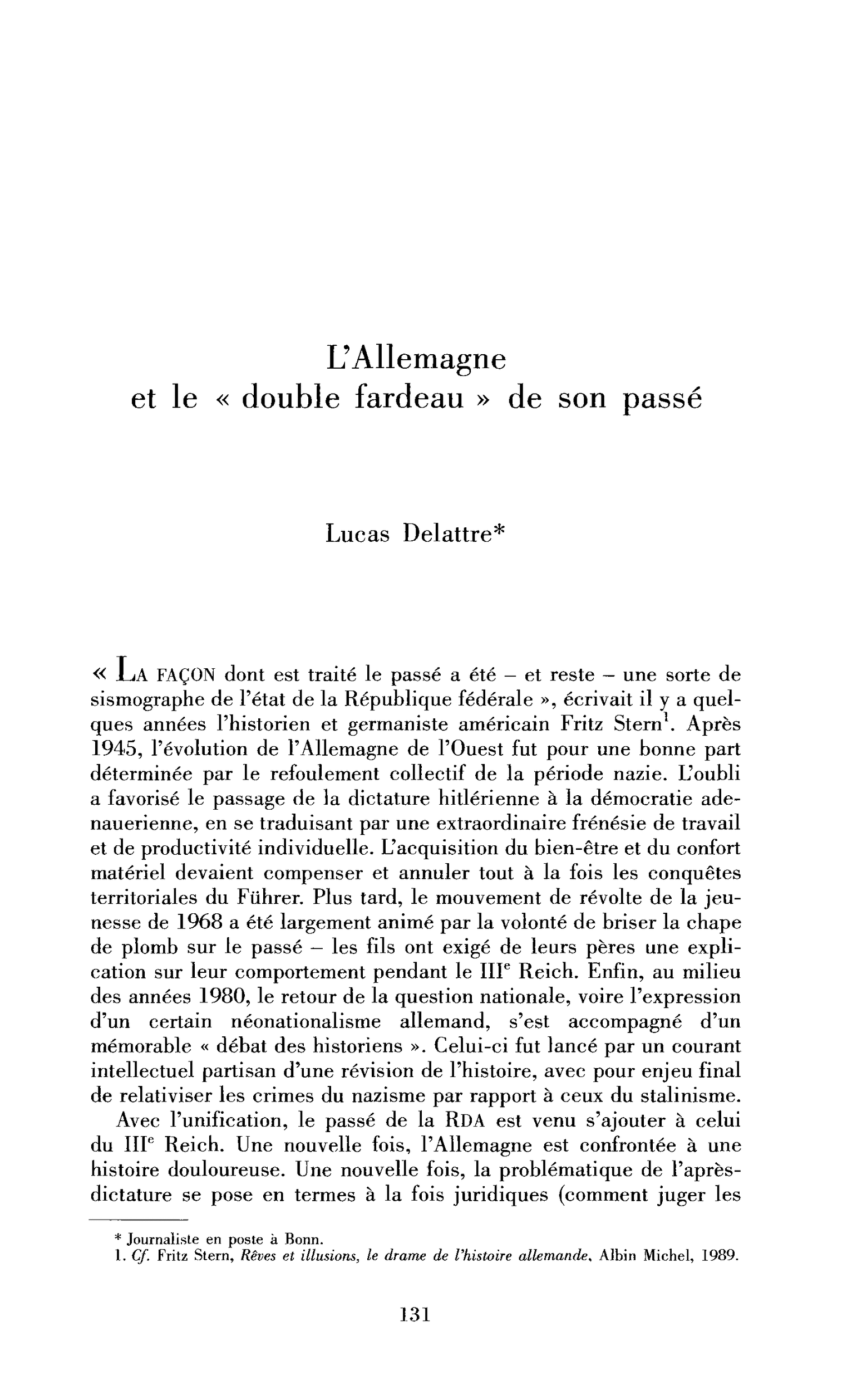 L’Allemagne et le « double fardeau » de son passé