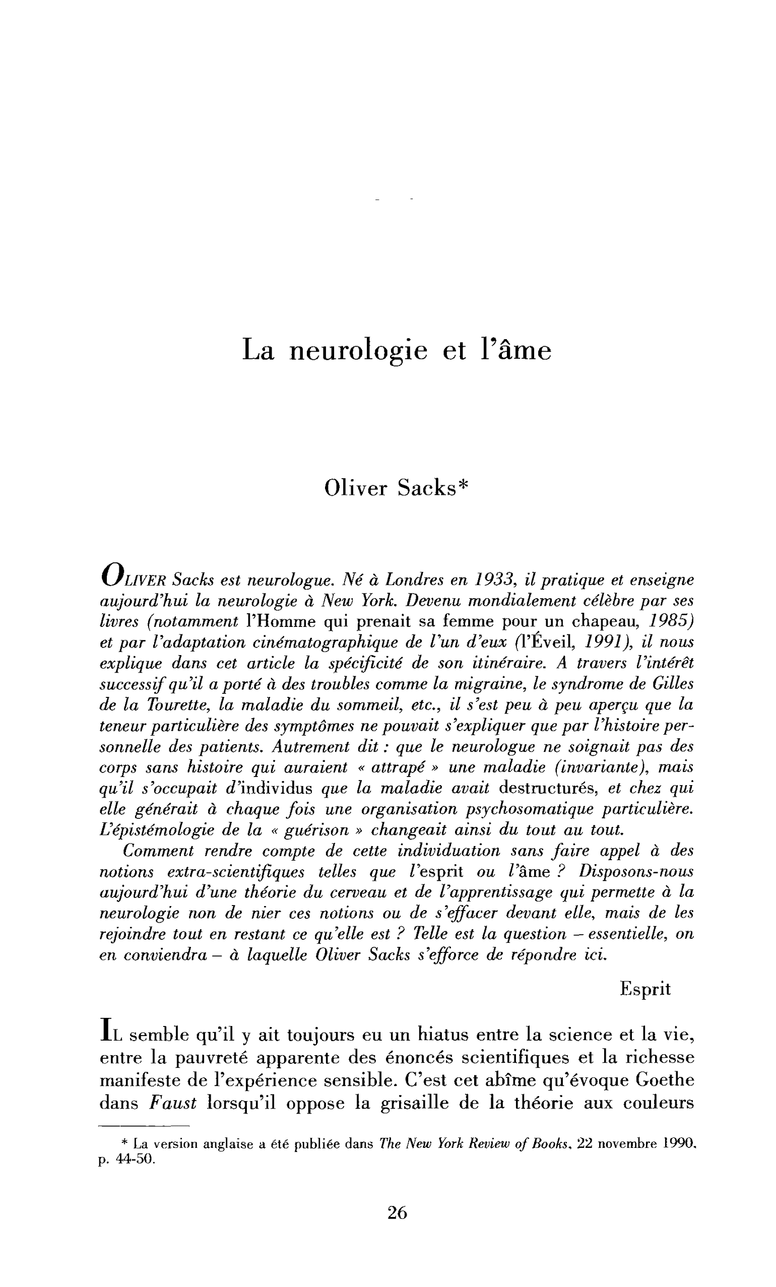 La neurologie et l’âme
