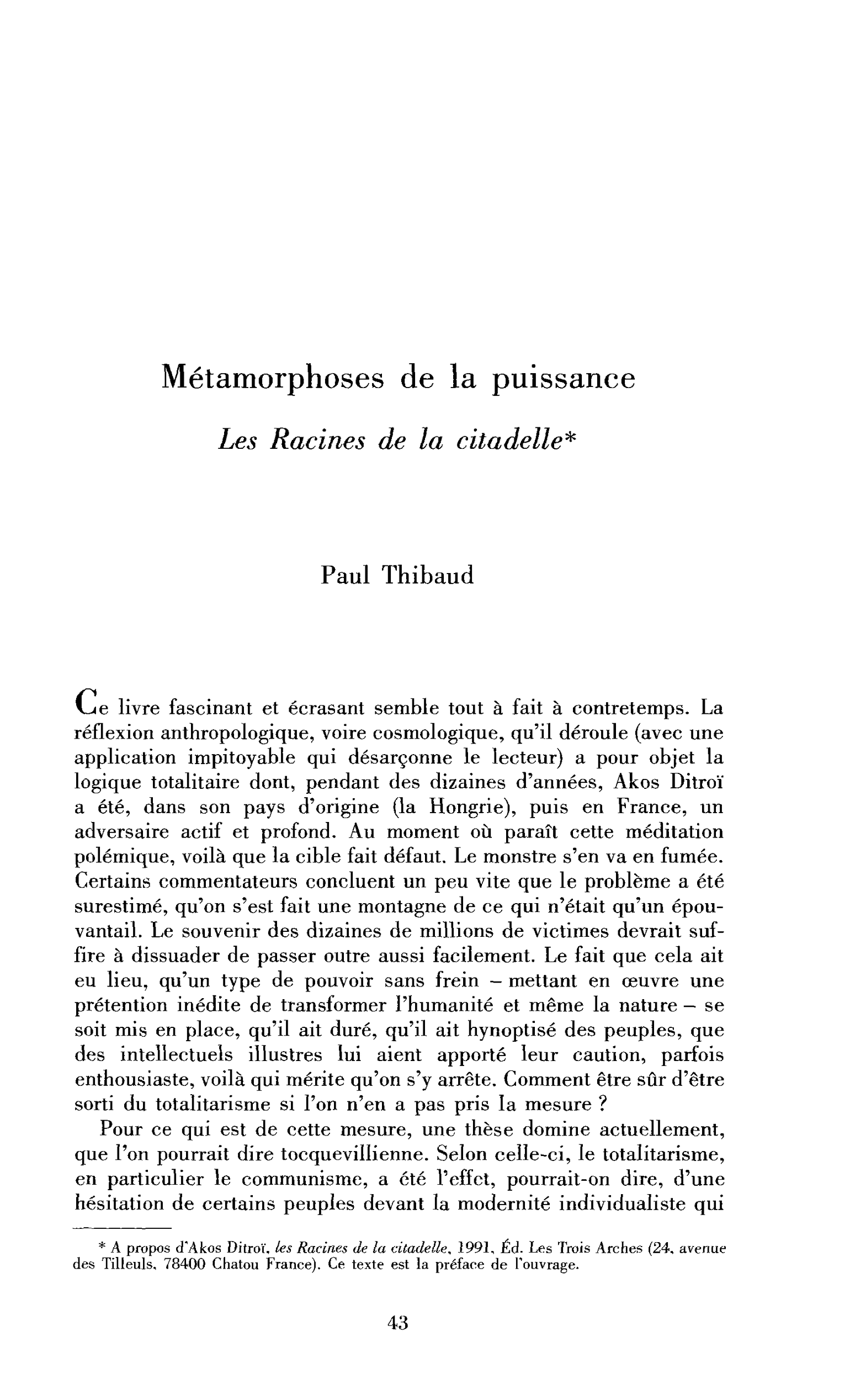 Métamorphoses de la Puissance