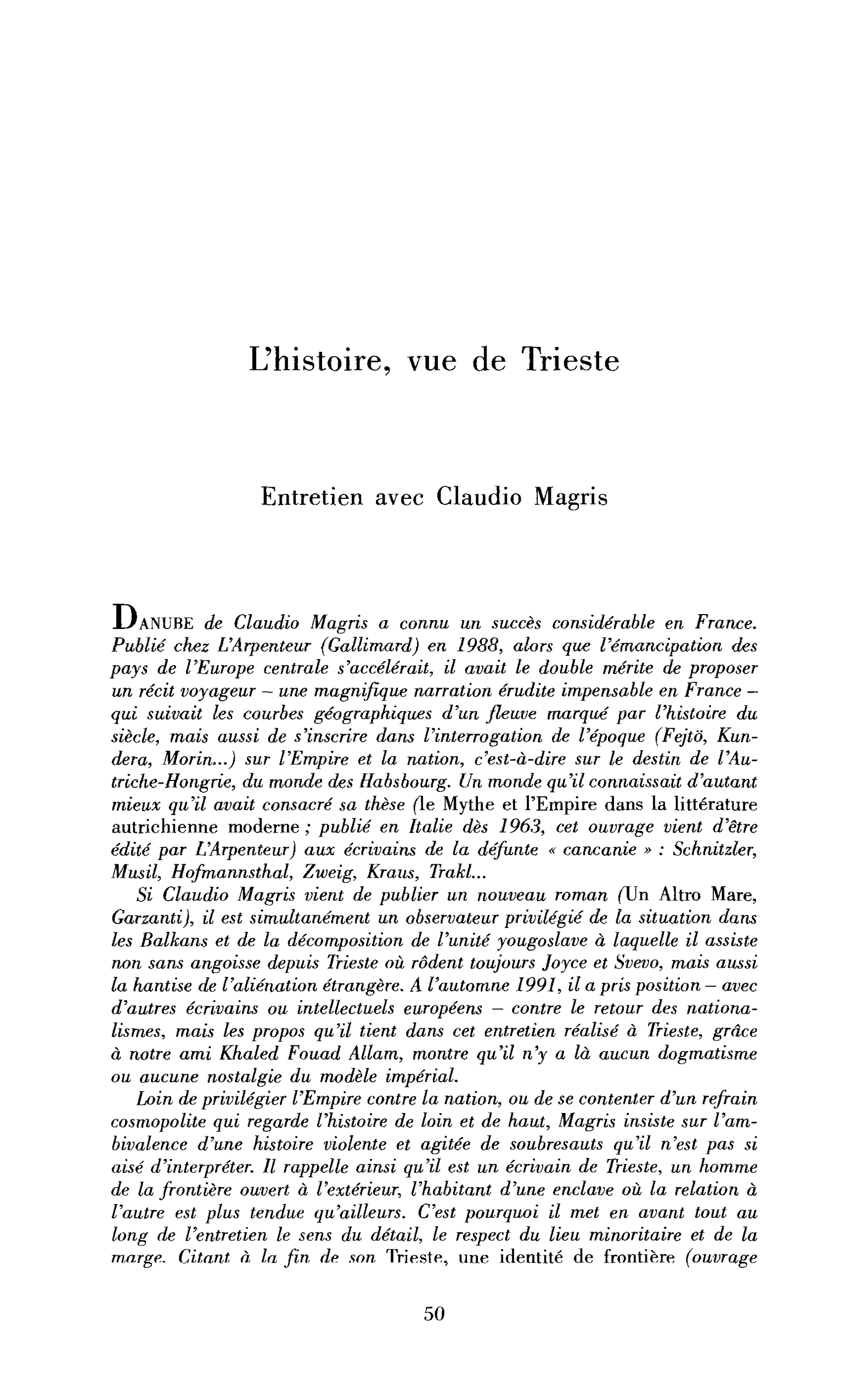 L’histoire, vue de Trieste (entretien)