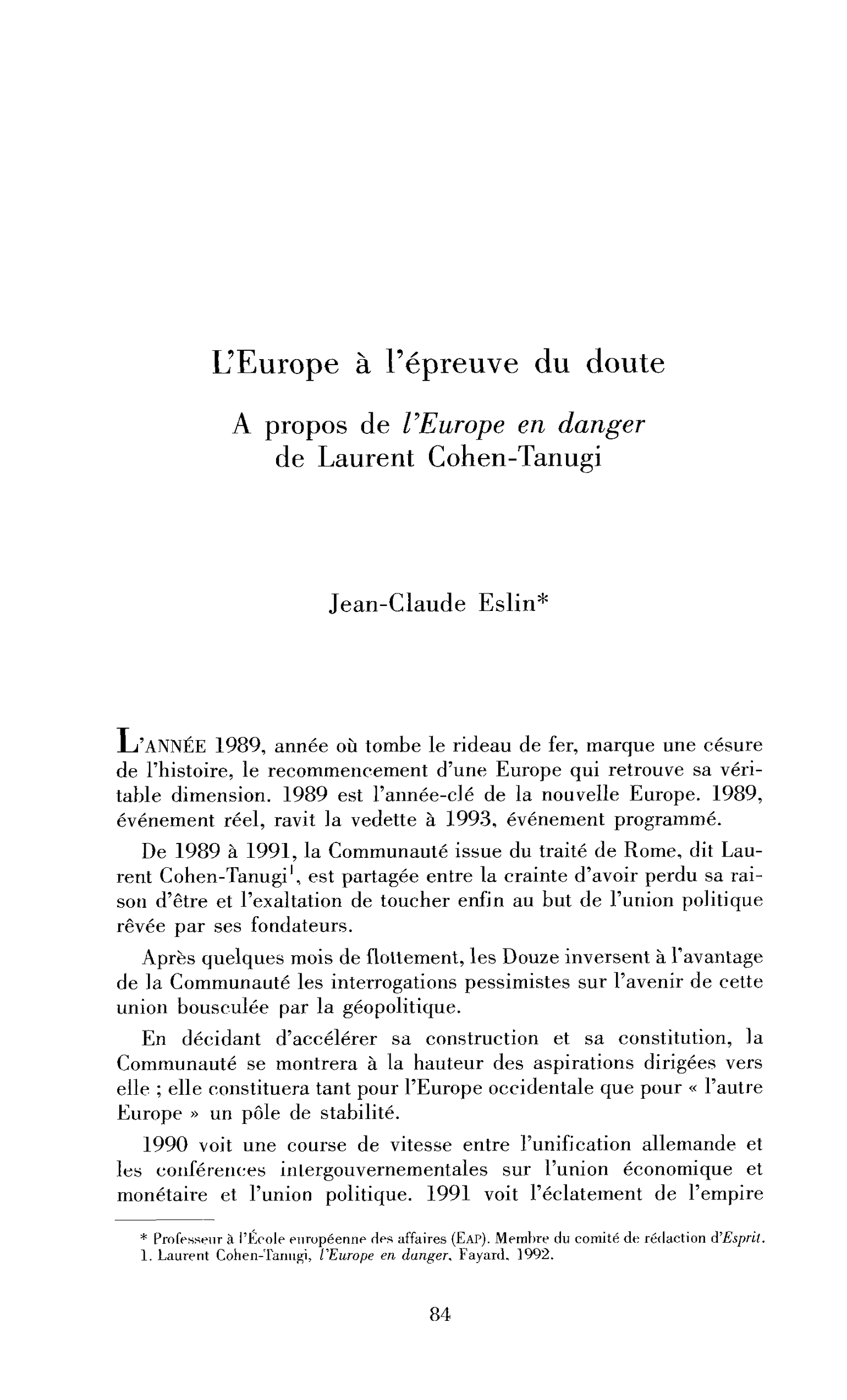 L’Europe à l’épreuve du doute