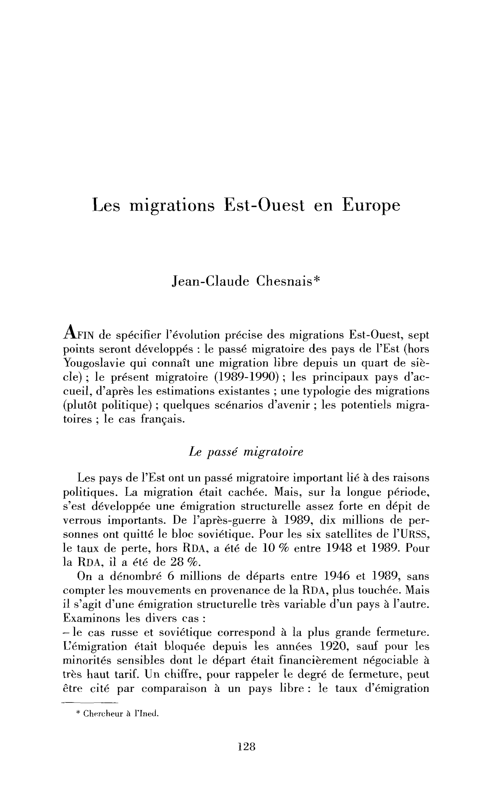 Les migrations Est-Ouest en Europe