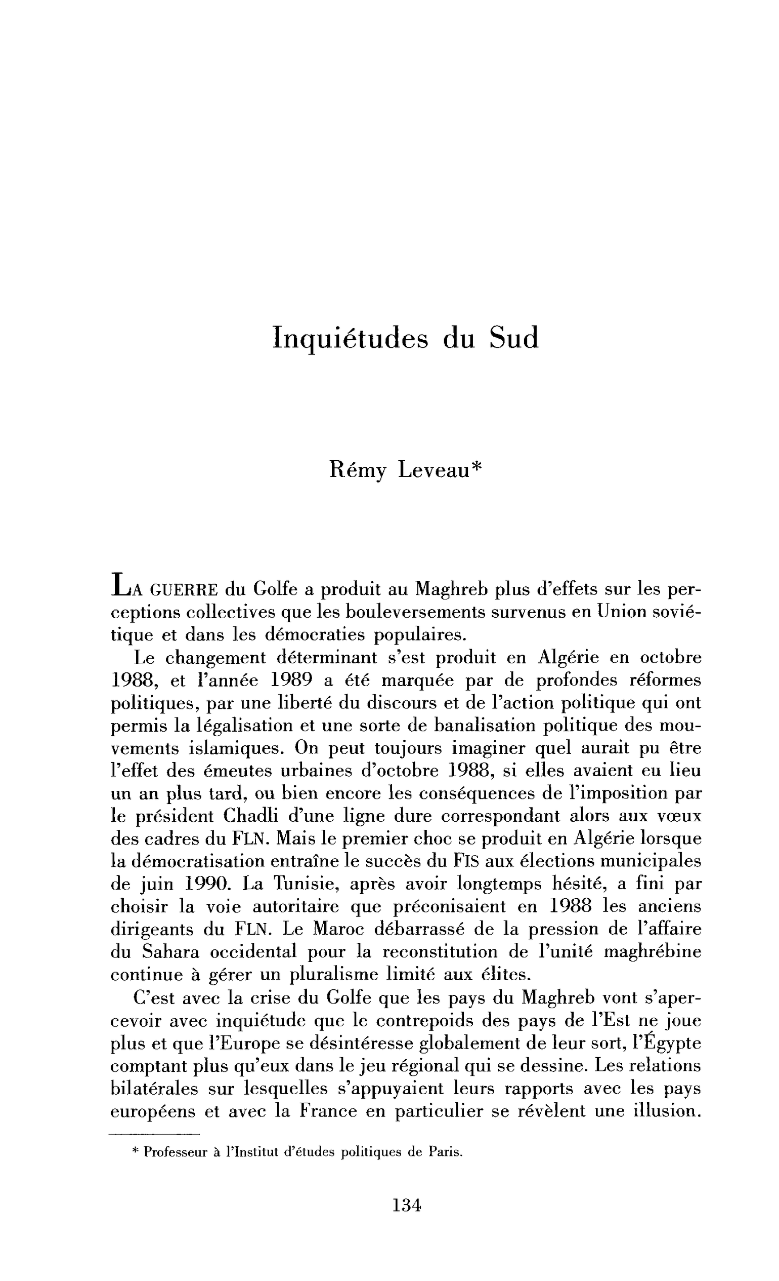 Inquiétudes du Sud