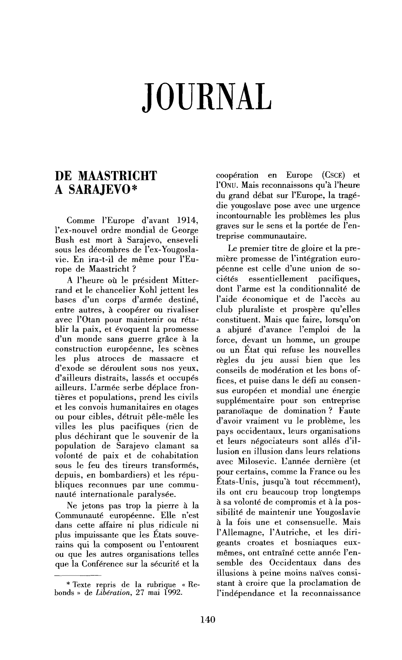 De Maastricht à Sarajevo