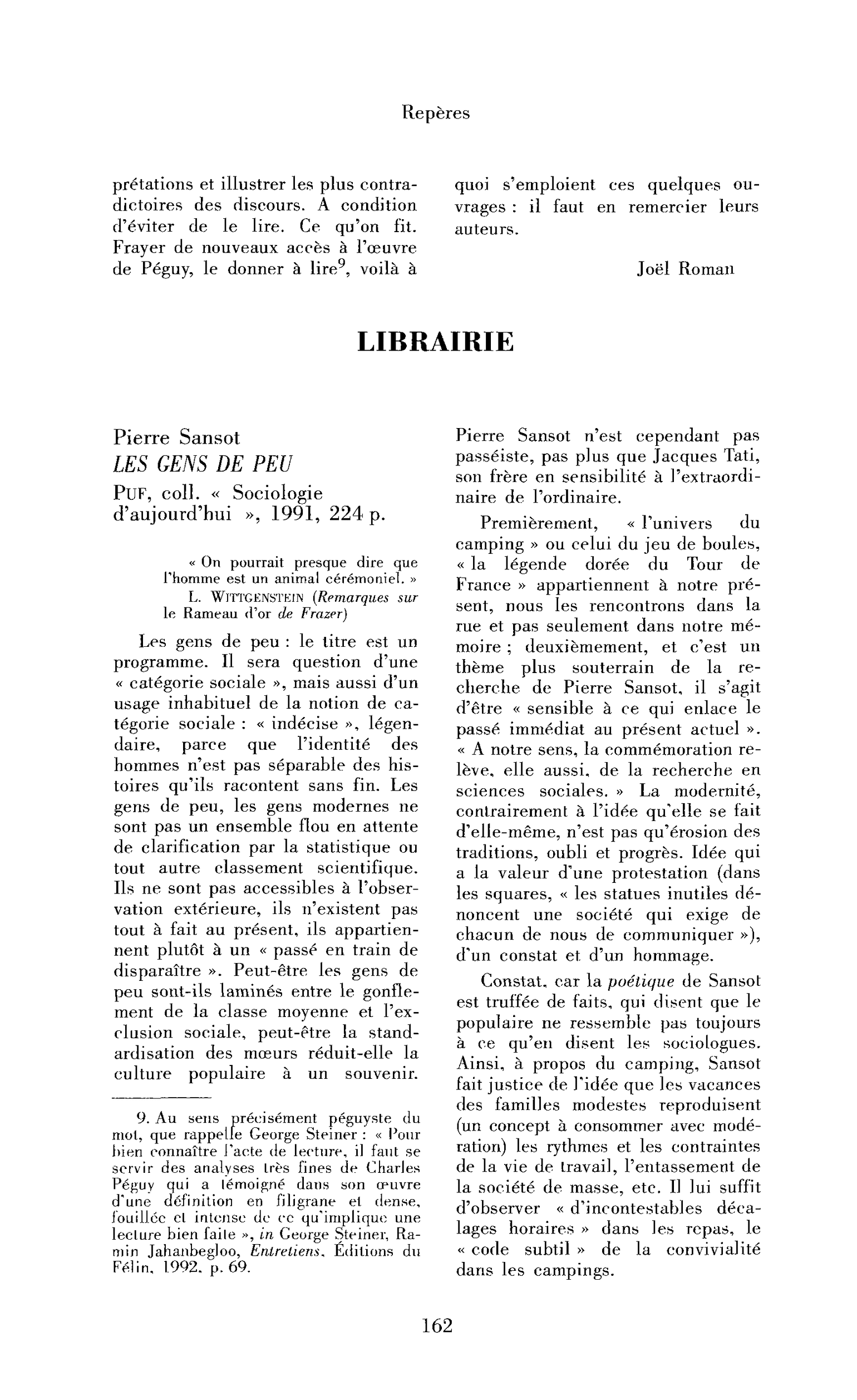 Pierre Sansot : les Gens de peu