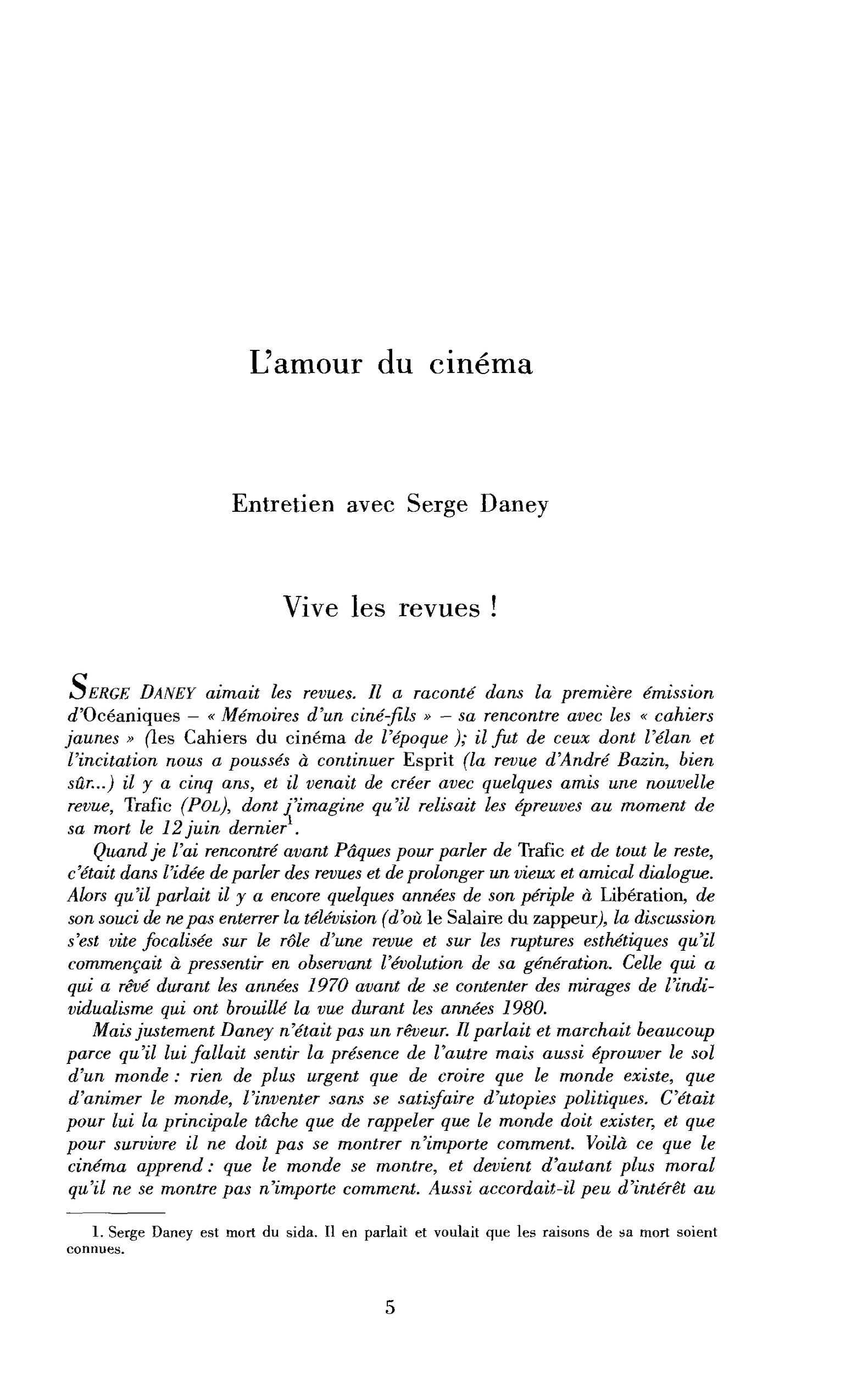 L’amour du cinéma (entretien)